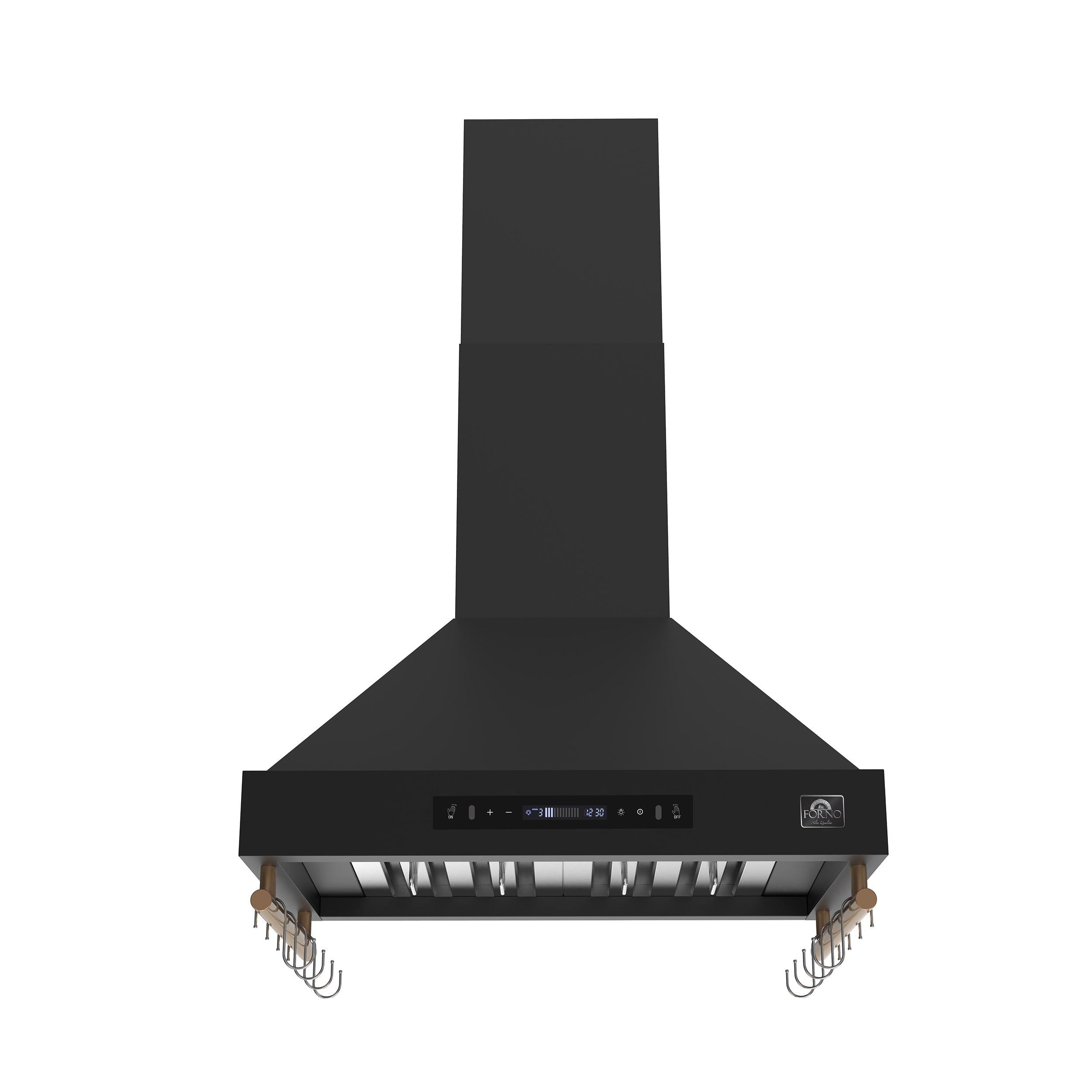 Forno Venezia 30-Inch Wall-Mount Ducted Range Hood, 370 CFM, Touch Controls, LED Lights, Black with Antique Brass Accents (FRHWM5503-30BLK)