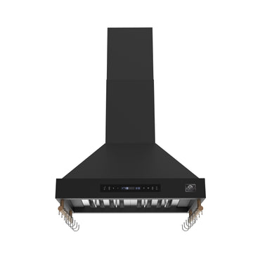 Forno Venezia 30-Inch Wall-Mount Ducted Range Hood, 370 CFM, Touch Controls, LED Lights, Black with Antique Brass Accents (FRHWM5503-30BLK)