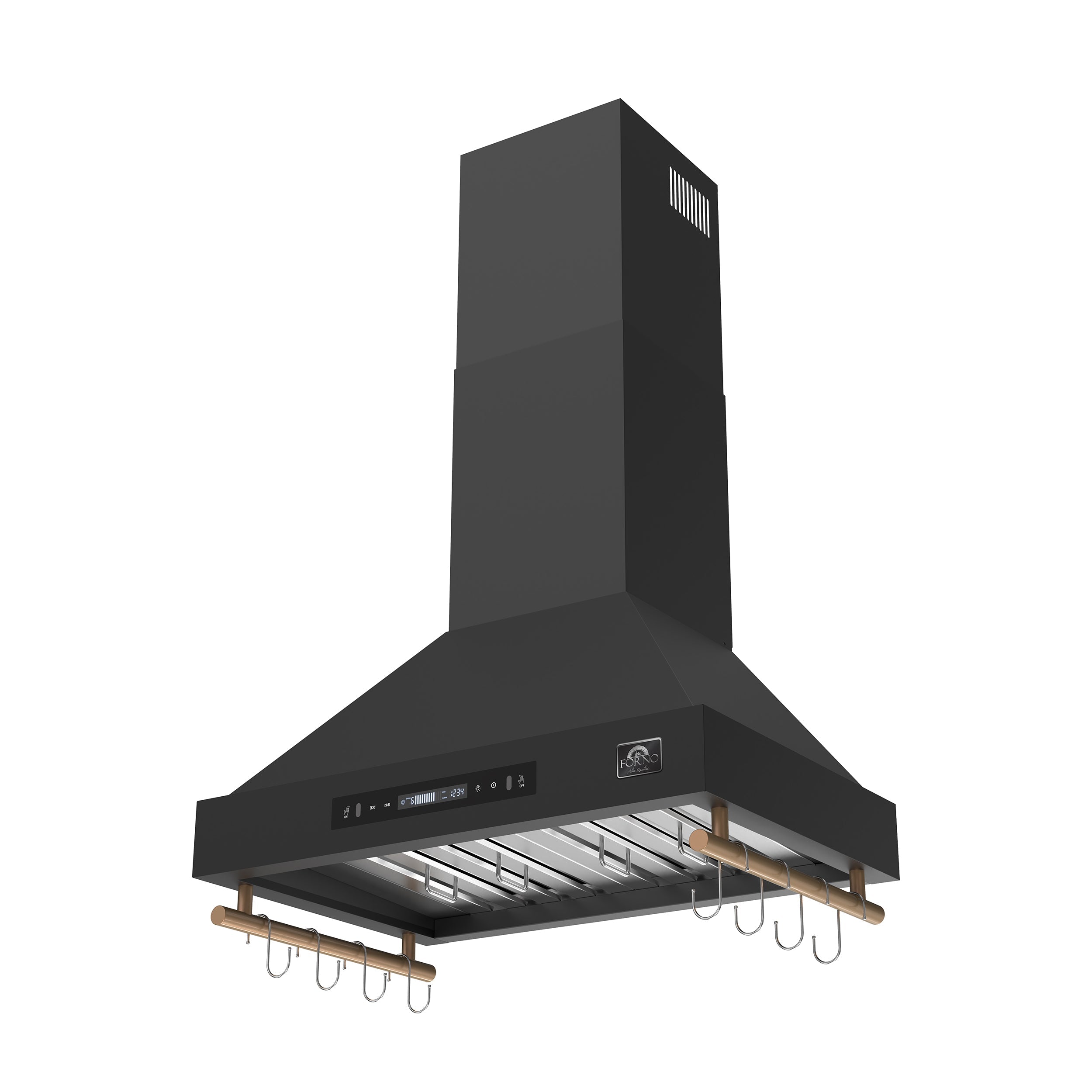 Forno Venezia 30-Inch Wall-Mount Ducted Range Hood, 370 CFM, Touch Controls, LED Lights, Black with Antique Brass Accents (FRHWM5503-30BLK)