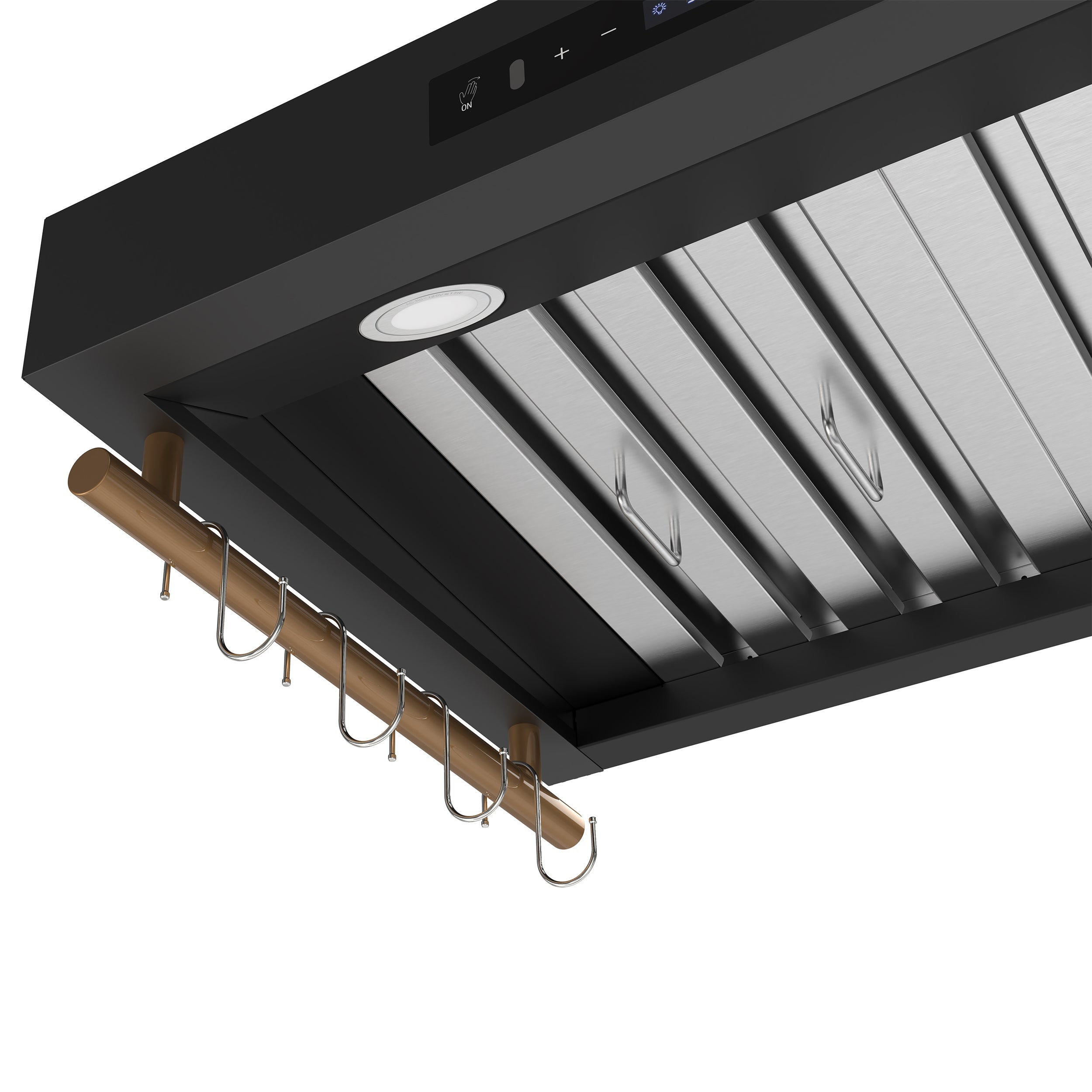 Forno Venezia 30-Inch Wall-Mount Ducted Range Hood, 370 CFM, Touch Controls, LED Lights, Black with Antique Brass Accents (FRHWM5503-30BLK)
