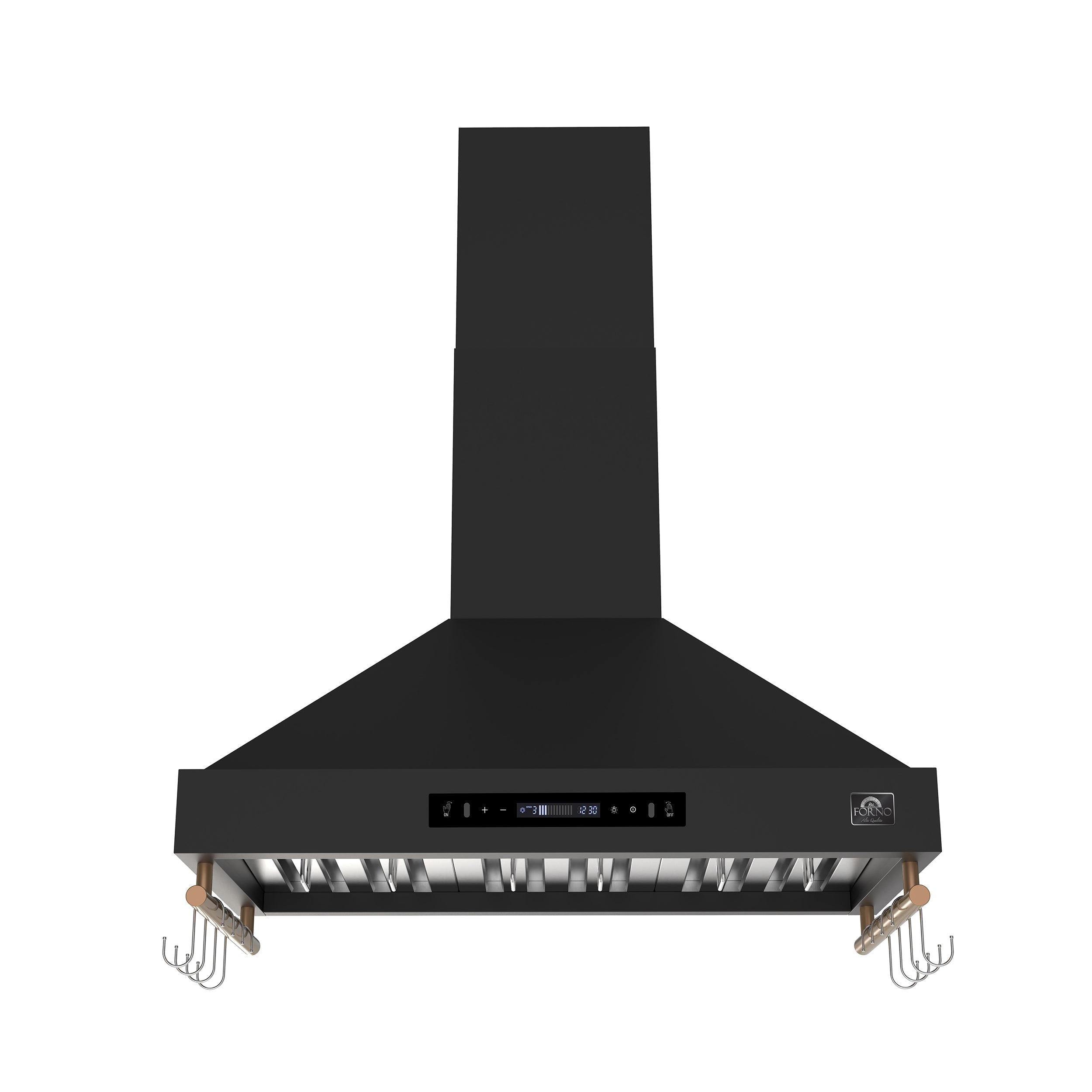 Forno Venezia 36-Inch Wall-Mount Range Hood, 370 CFM, Ducted Vent, Touch Controls, LED Lighting, Black with Antique Brass Accents (Model FRHWM5503-36BLK)