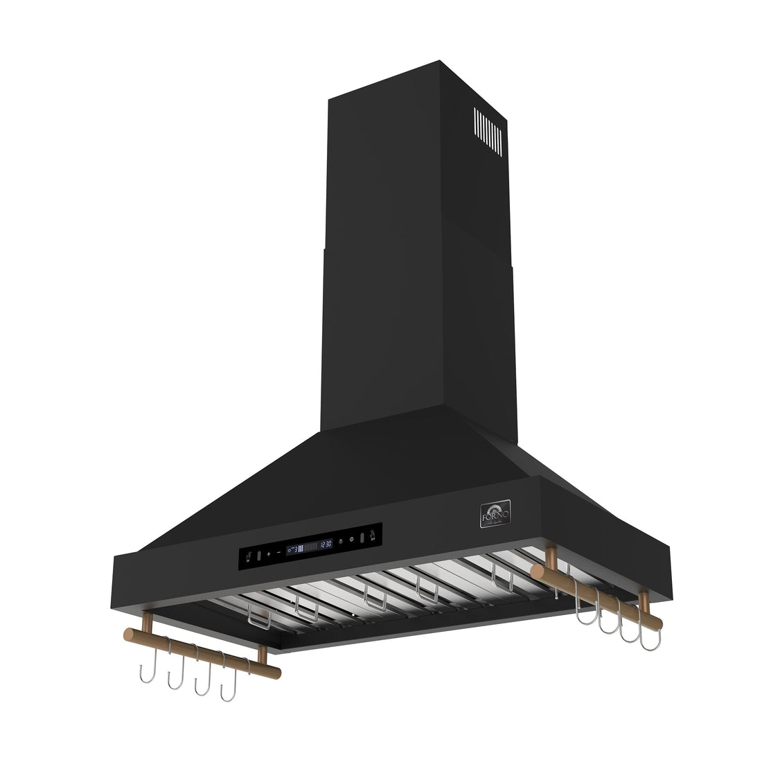 Forno Venezia 36-Inch Wall-Mount Range Hood, 370 CFM, Ducted Vent, Touch Controls, LED Lighting, Black with Antique Brass Accents (Model FRHWM5503-36BLK)