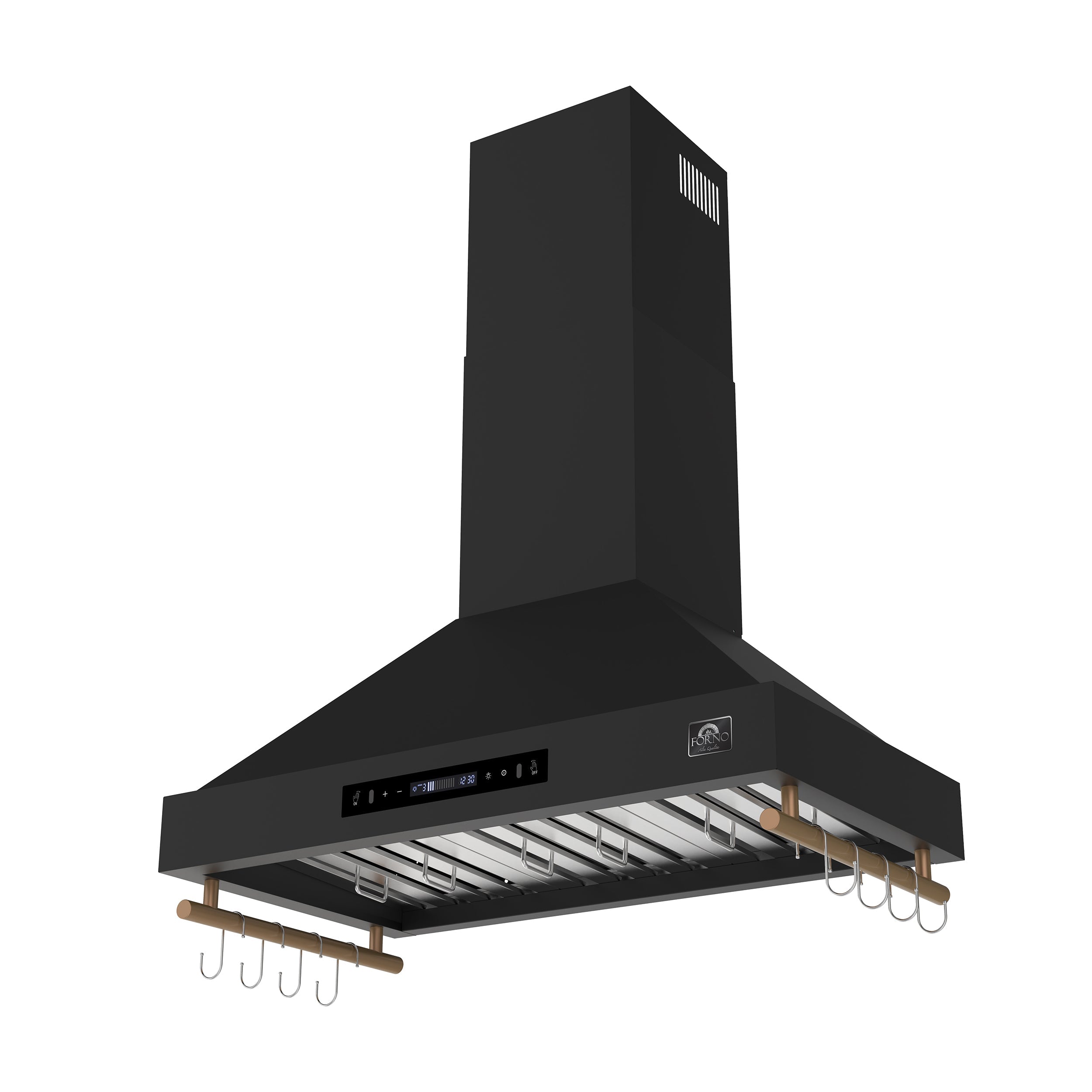 Forno Venezia 36-Inch Wall-Mount Range Hood, 370 CFM, Ducted Vent, Touch Controls, LED Lighting, Black with Antique Brass Accents (Model FRHWM5503-36BLK)