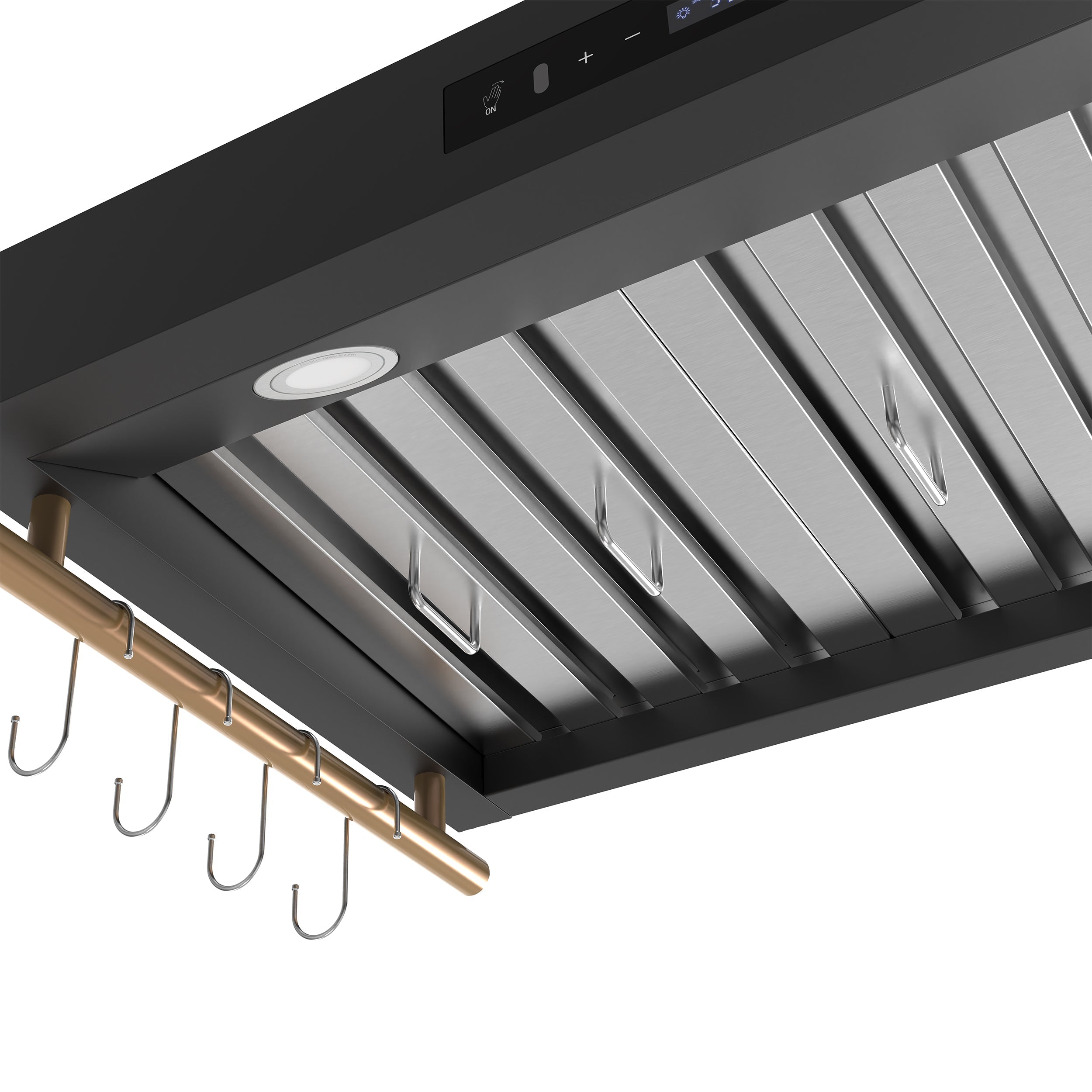 Forno Venezia 36-Inch Wall-Mount Range Hood, 370 CFM, Ducted Vent, Touch Controls, LED Lighting, Black with Antique Brass Accents (Model FRHWM5503-36BLK)