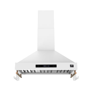 Forno Venezia 36-Inch Wall-Mount Ducted Range Hood, 370 CFM, Touch Controls, LED Lighting, White with Antique Brass Accents (FRHWM5503-36WHT)