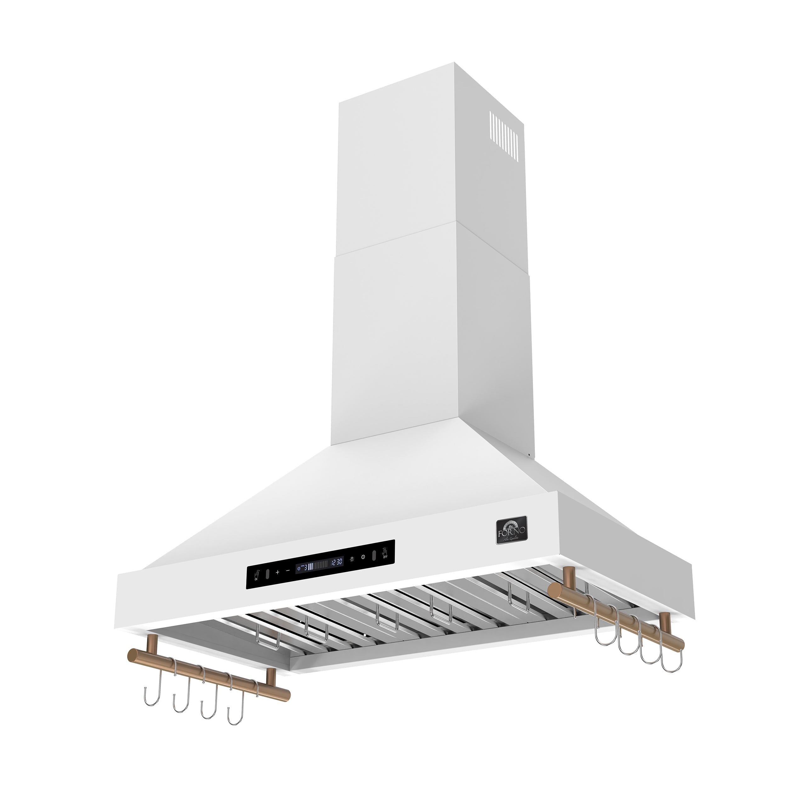 Forno Venezia 36-Inch Wall-Mount Ducted Range Hood, 370 CFM, Touch Controls, LED Lighting, White with Antique Brass Accents (FRHWM5503-36WHT)