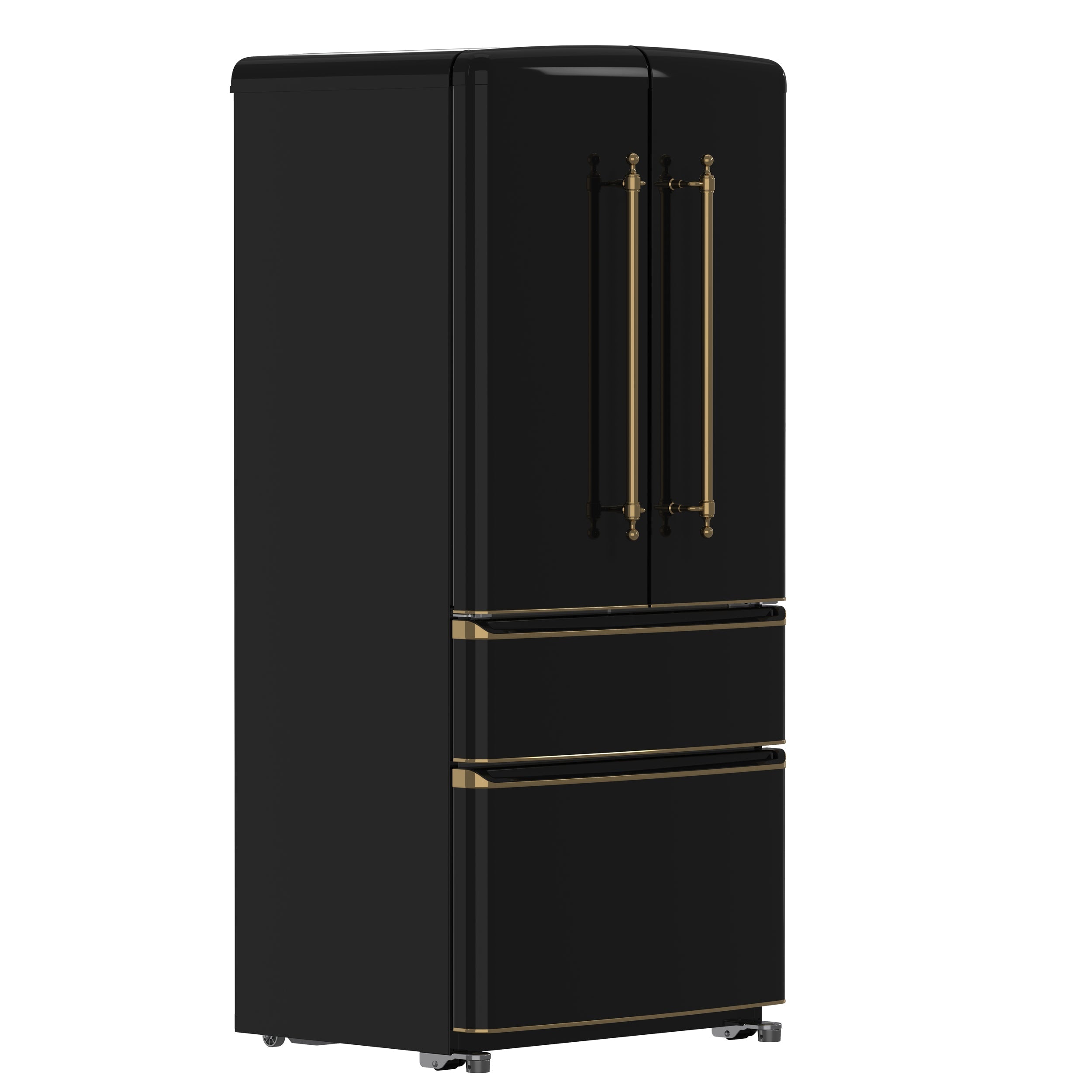 Forno Espresso Luigi 33-Inch French Door Refrigerator, 18 Cu. Ft., Black with Antique Brass Handles (Model FFFFD1791-33BLK)