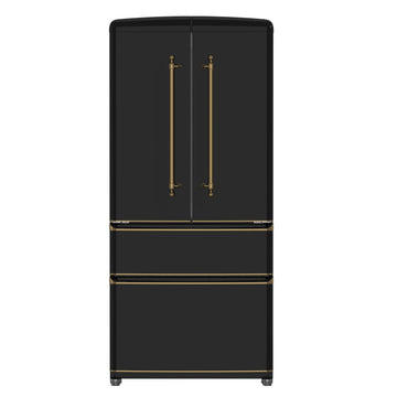 Forno Espresso Luigi 33-Inch French Door Refrigerator, 18 Cu. Ft., Black with Antique Brass Handles (Model FFFFD1791-33BLK)