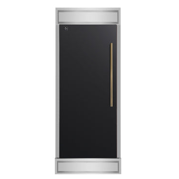 FORNO Maderno 32-Inch Built-In Convertible Refrigerator/Freezer, 13.6 Cu. Ft., Left-Hinged Door, Black with Antique Brass Handle, Model FFFFD1722-32LMG-BLK