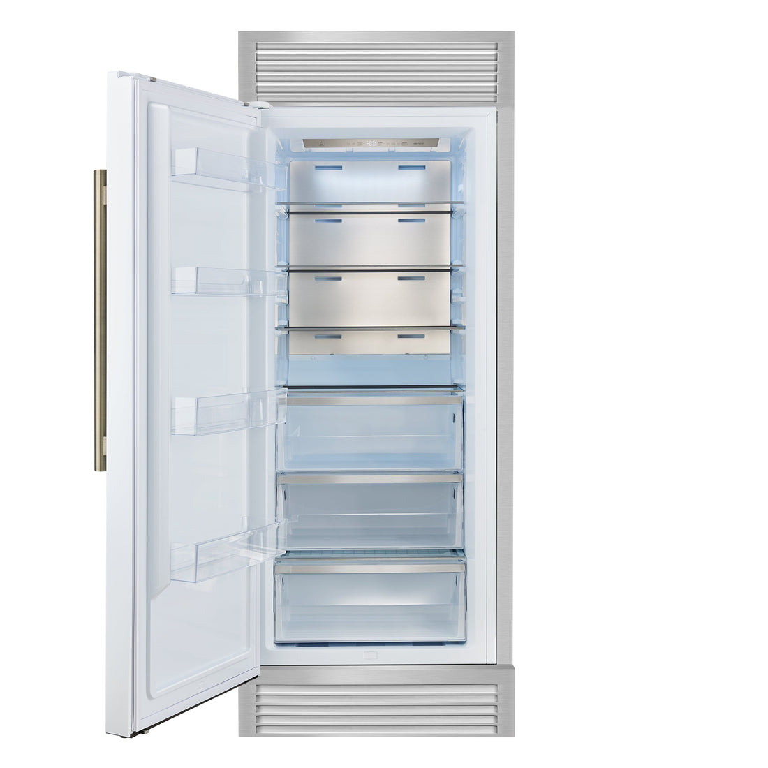 FORNO Maderno 32-Inch Built-In Convertible Refrigerator Freezer, 13.6 cu. ft., Left Swing, White with Antique Brass Handle, Model FFFFD1722-32LSG-WHT