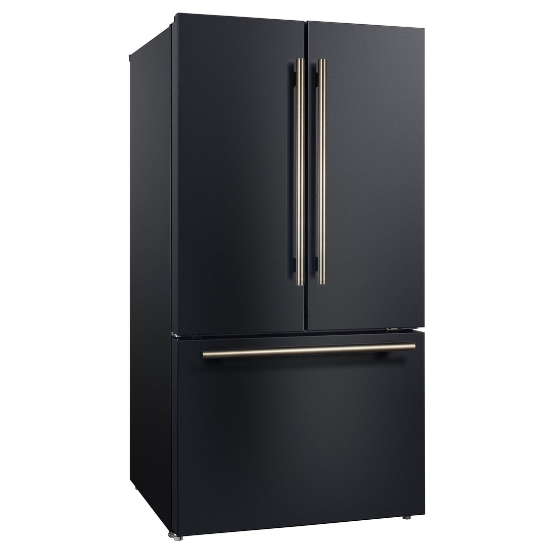 Forno Rivello 36-Inch French Door Refrigerator, Standard Depth, Water & Ice Dispenser, Black with Antique Brass Accents (Model FFFFD1783-36BLK)