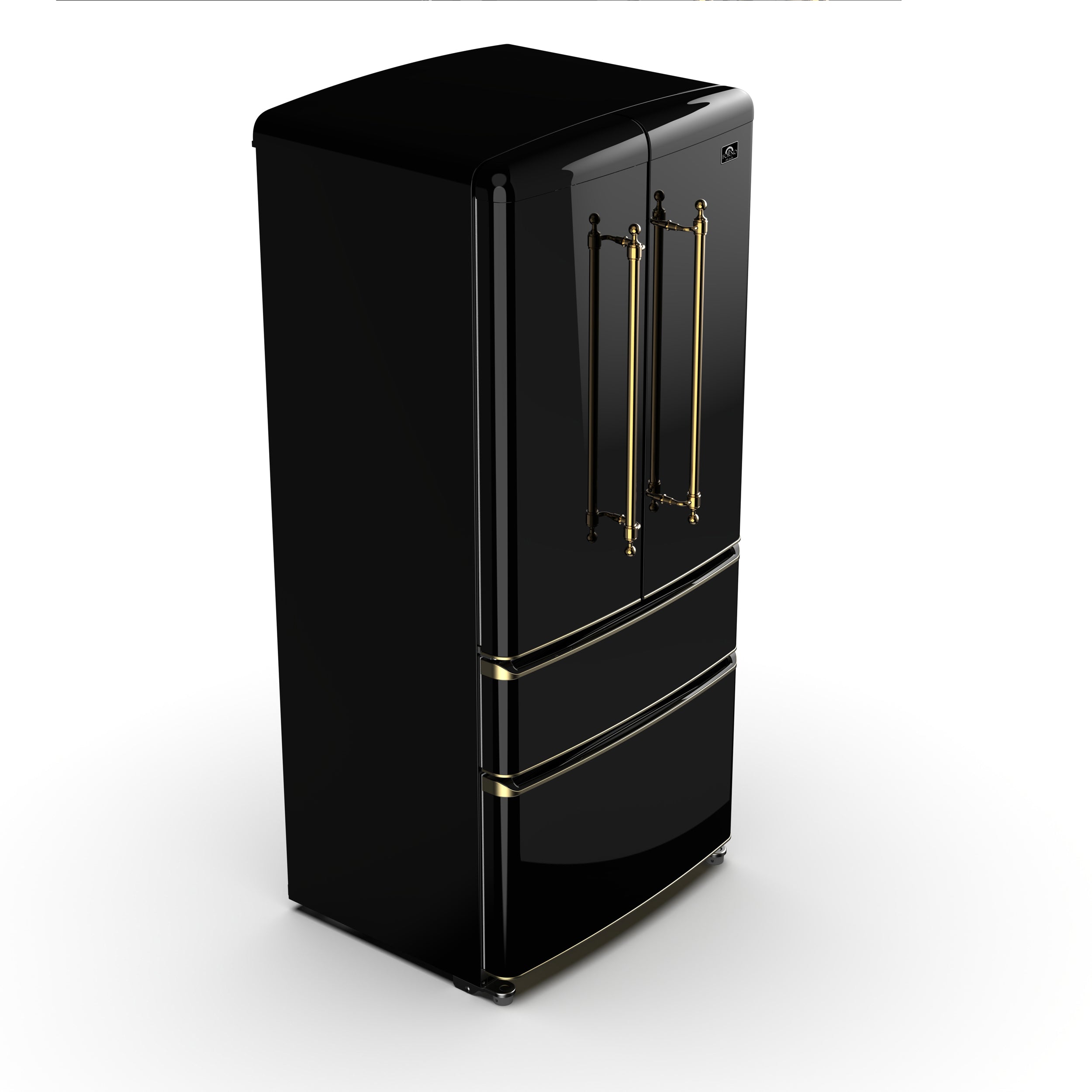 Forno Espresso Luigi 33-Inch French Door Refrigerator, 18 Cu. Ft., Black with Antique Brass Handles (Model FFFFD1791-33BLK)