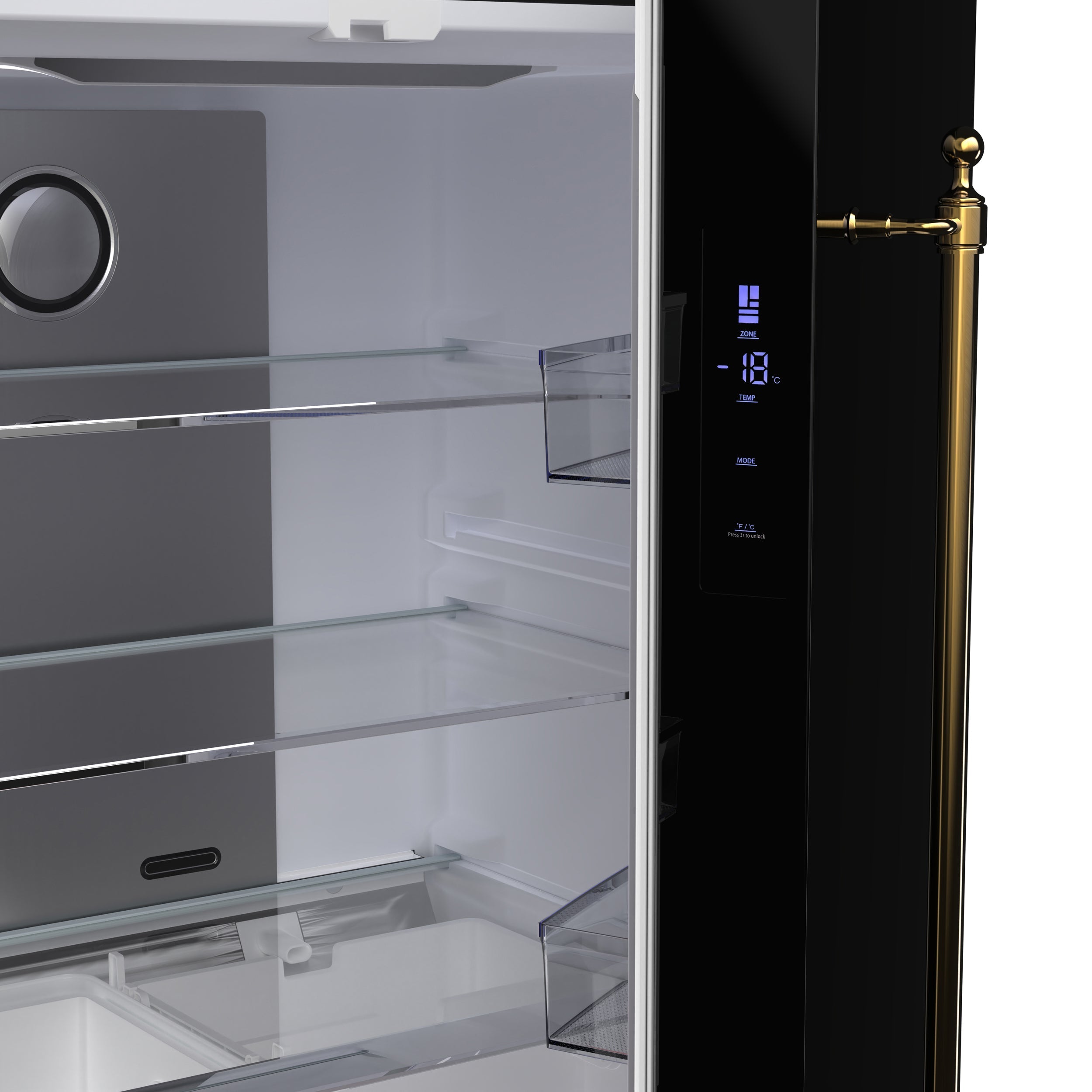 Forno Espresso Luigi 33-Inch French Door Refrigerator, 18 Cu. Ft., Black with Antique Brass Handles (Model FFFFD1791-33BLK)