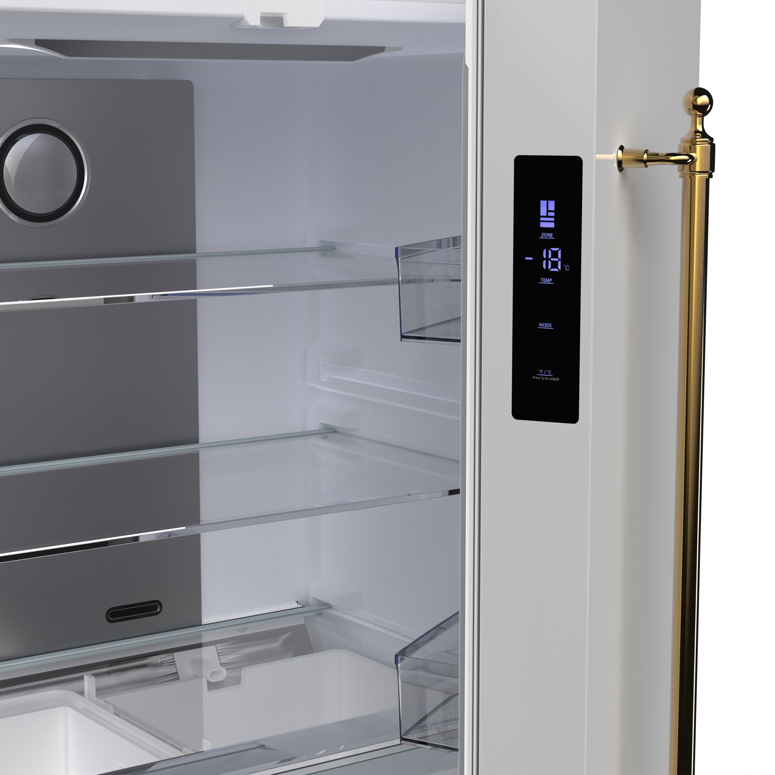 Forno Espresso Luigi 33-Inch French Door Refrigerator, 18 cu. ft., White, Antique Brass Handles, Model FFFFD1791-33WHT