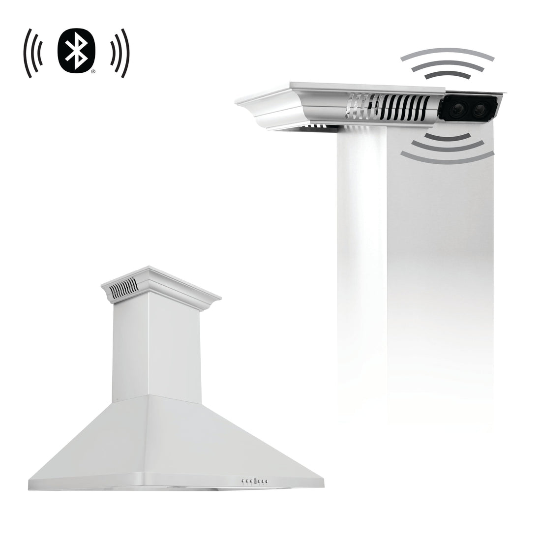 ZLINE 36 in. Wall Mount Range Hood 400 CFM Stainless Steel Built-In CrownSound™ Bluetooth Speakers (KF1CRN-BT-36)