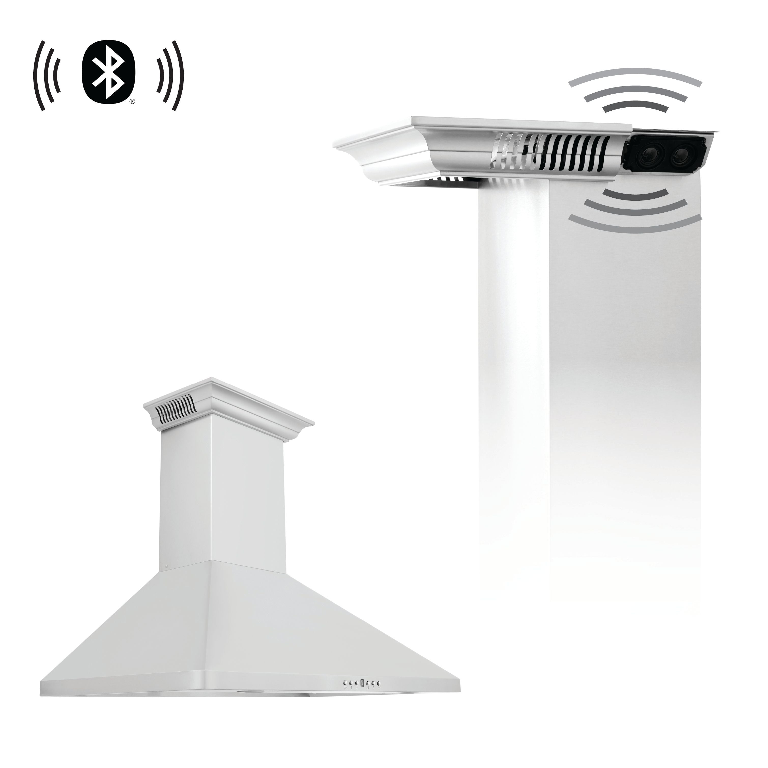 ZLINE 30 in. Wall Mount Range Hood, Stainless Steel, 400 CFM, CrownSound Bluetooth Speakers (KF1CRN-BT-30)