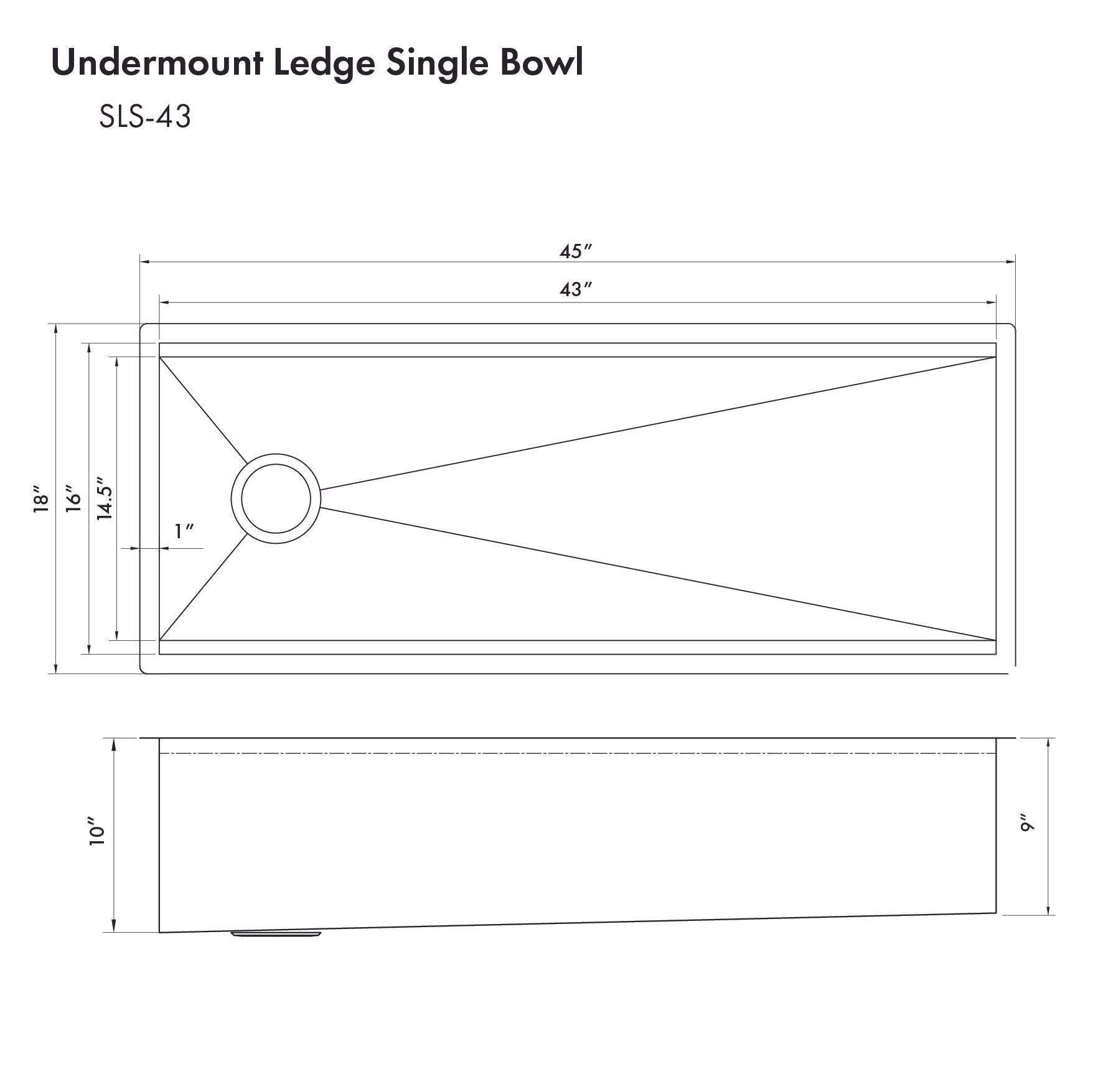 ZLINE 43" Garmisch Undermount Single Bowl Satin Stainless Steel Kitchen Sink with Bottom Grid and Accessories, SLS-43S