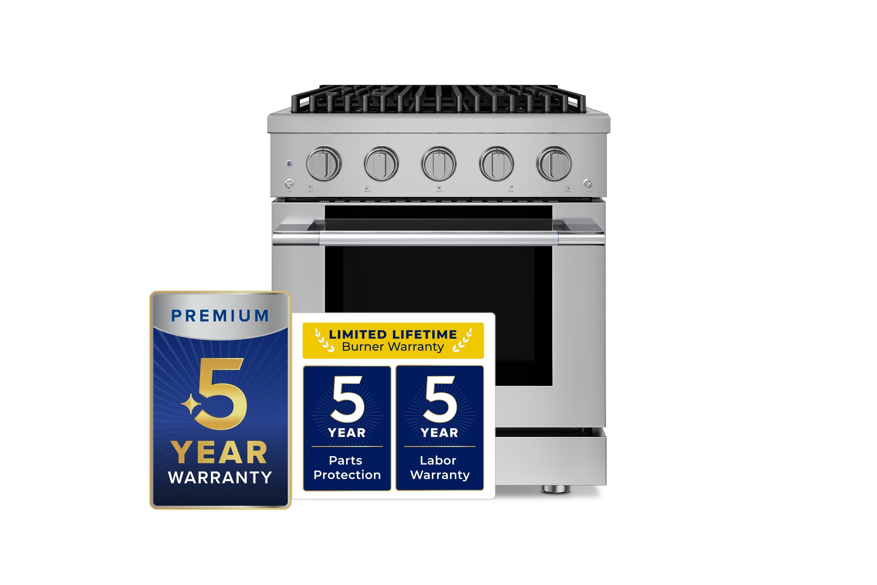Hauslane HausPro Series 30-Inch Gas or Dual Fuel Range with 4 Burners and Convection Oven in Stainless Steel