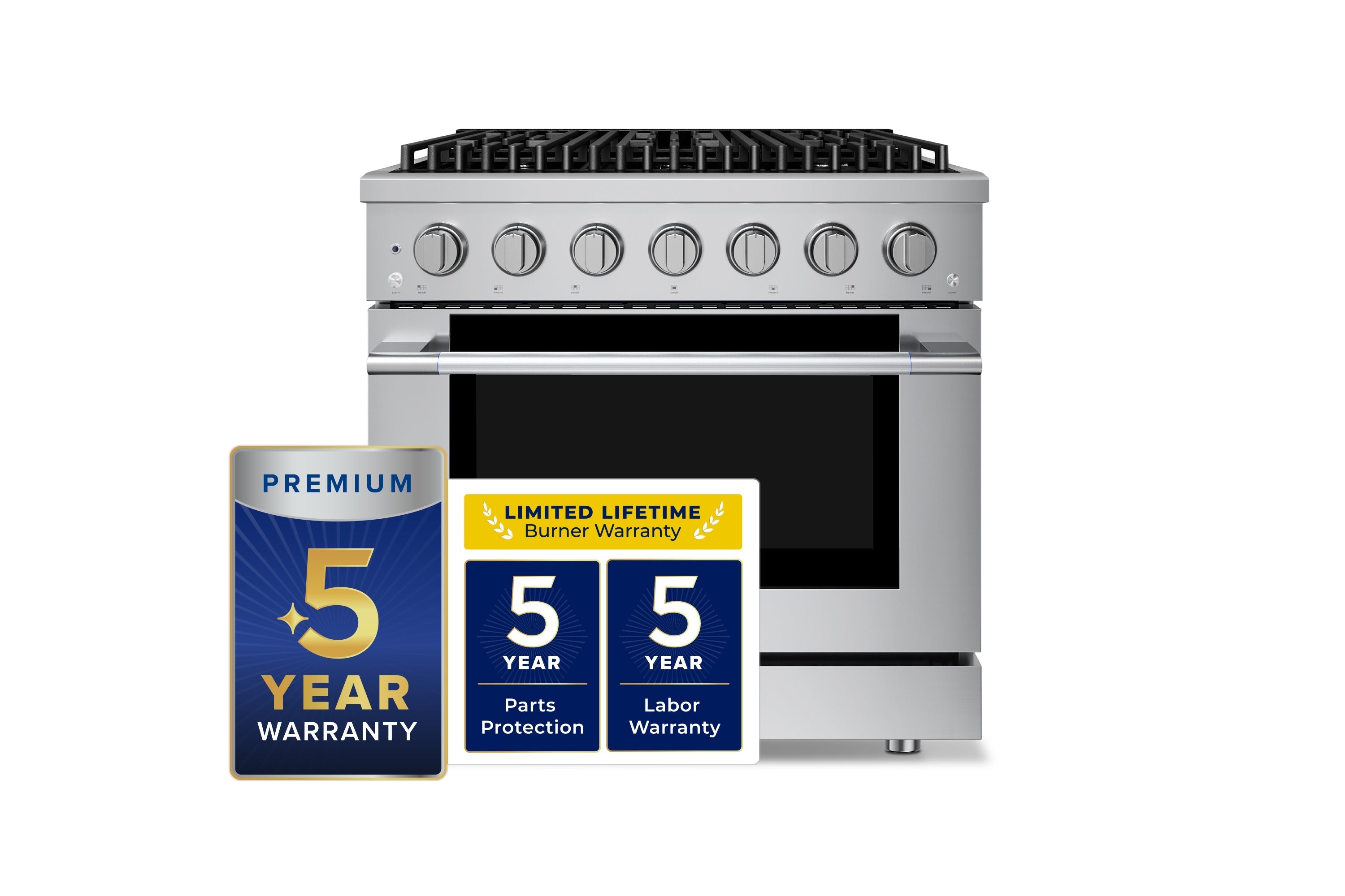 Hauslane HausPro Series 36-Inch Gas or Dual Fuel Range with 6 Burners and Convection Oven in Stainless Steel