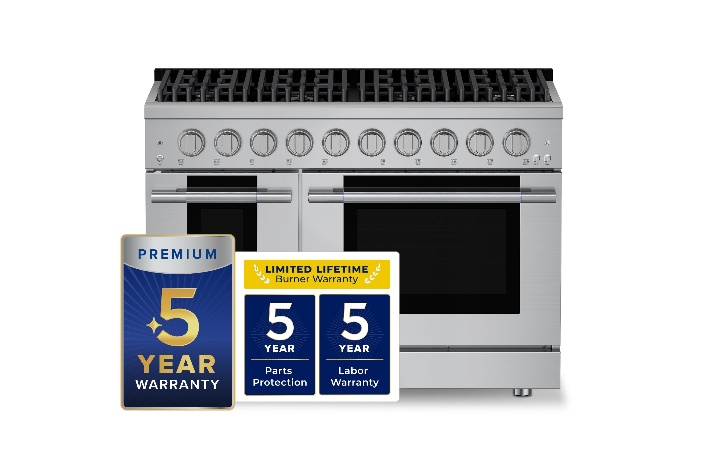 Hauslane HausPro Series 48-Inch Gas or Dual Fuel Range with 8 Burners and Convection Oven in Stainless Steel