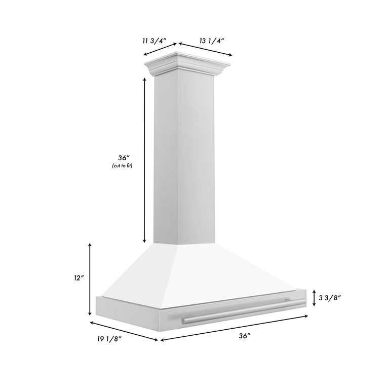 ZLINE 36 Inch Wall Mount Range Hood Stainless Steel White Matte Shell 400 CFM KB4STX-WM-36