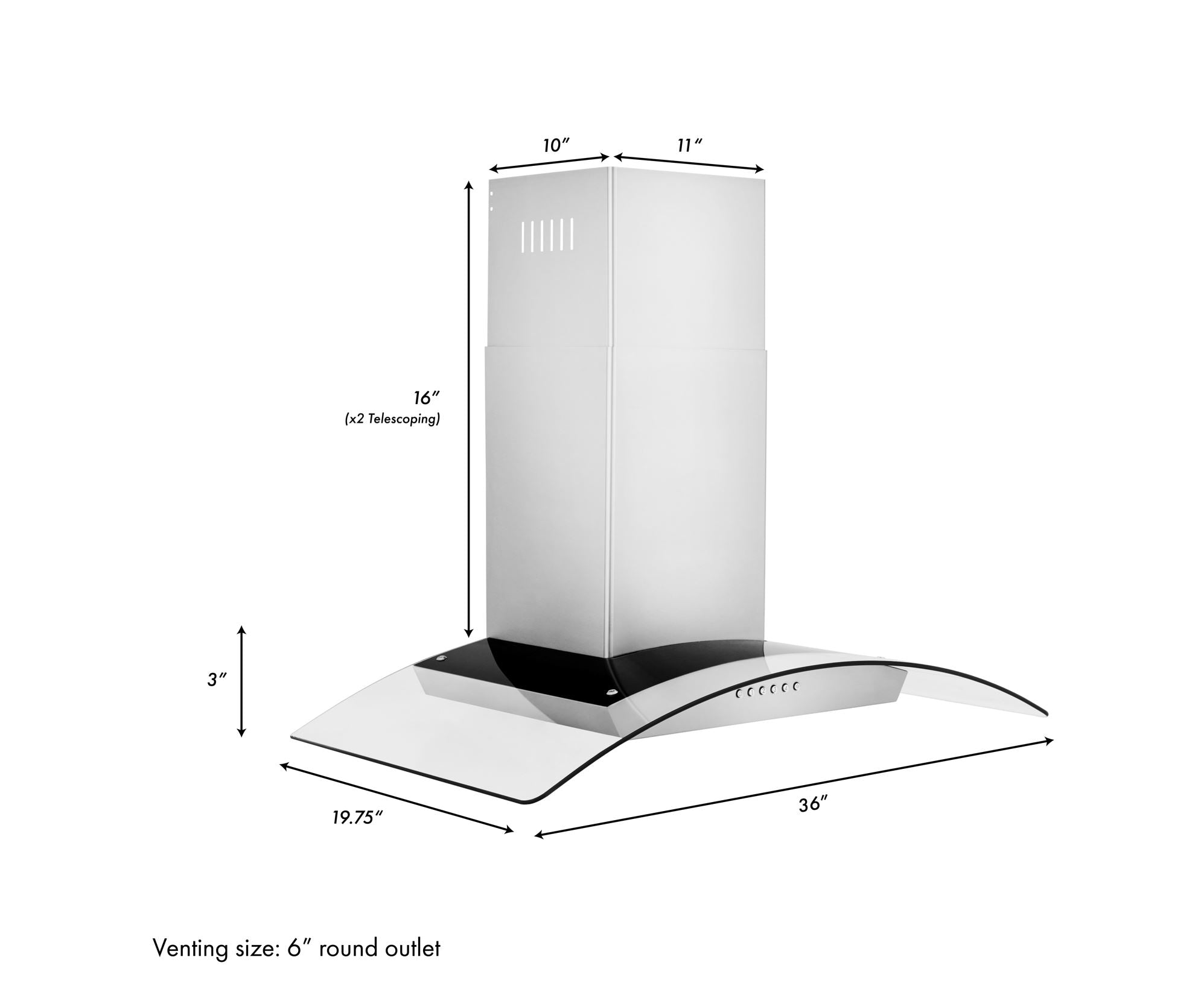 ZLINE 36 in. Wall Mount Range Hood Stainless Steel Ducted Vent 400 CFM Alpine Series (ALP70WL-36)