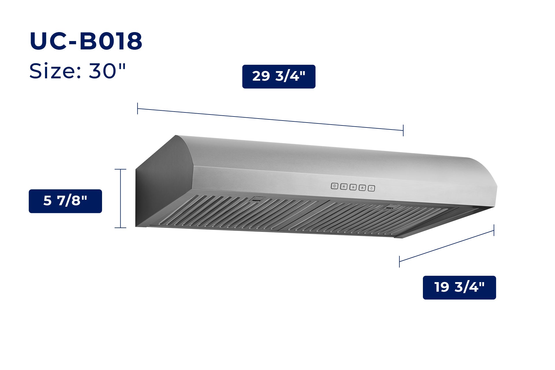 Hauslane 30-Inch Under Cabinet Curved Range Hood with Stainless Steel Filters and Panel LED in Stainless Steel (UC-B018SS-30)