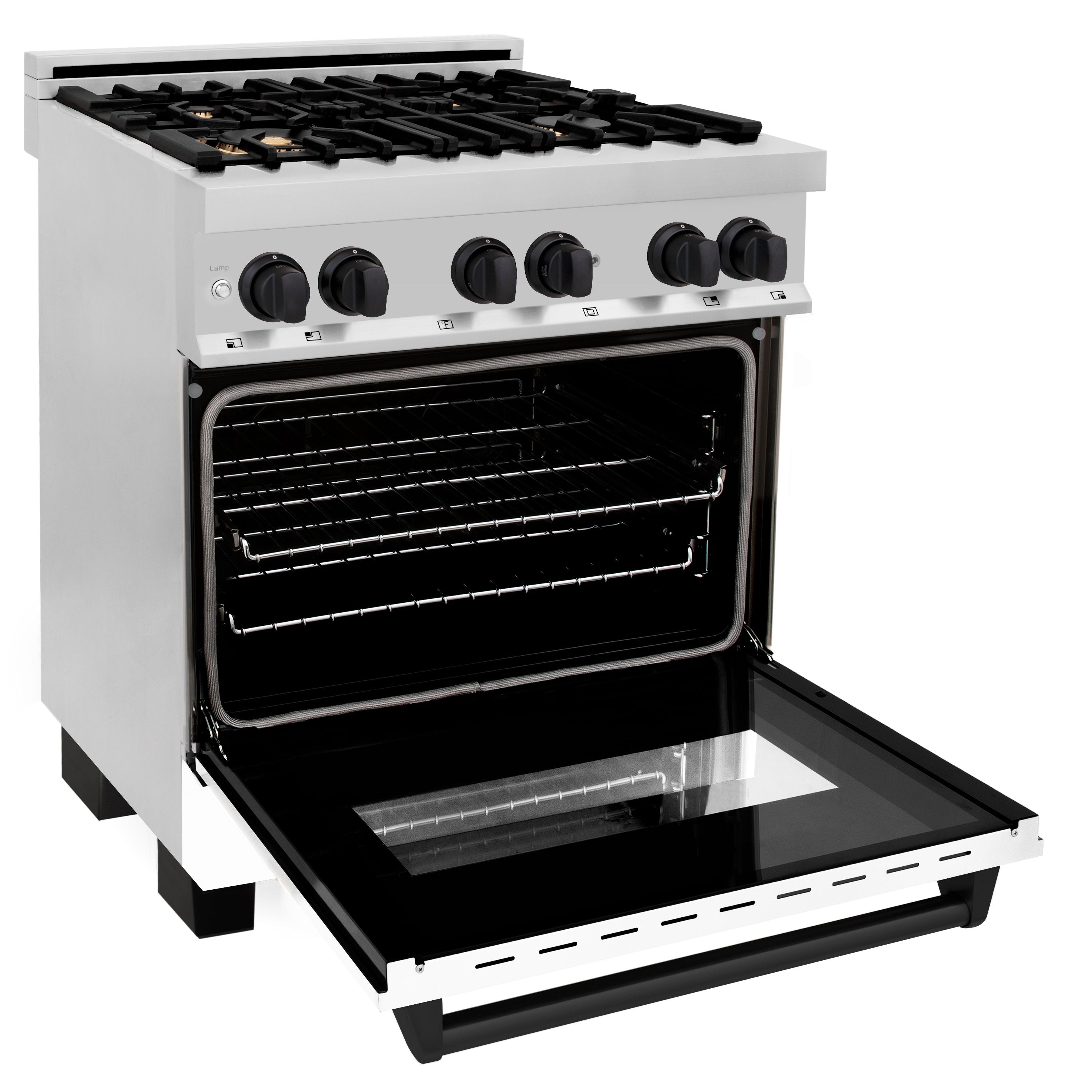 ZLINE Autograph 30 in. Dual Fuel Range 4.0 cu. ft. Gas Cooktop with Electric Convection Oven, White Matte Door and Black Matte Accents (RAZ-WM-30-MB)
