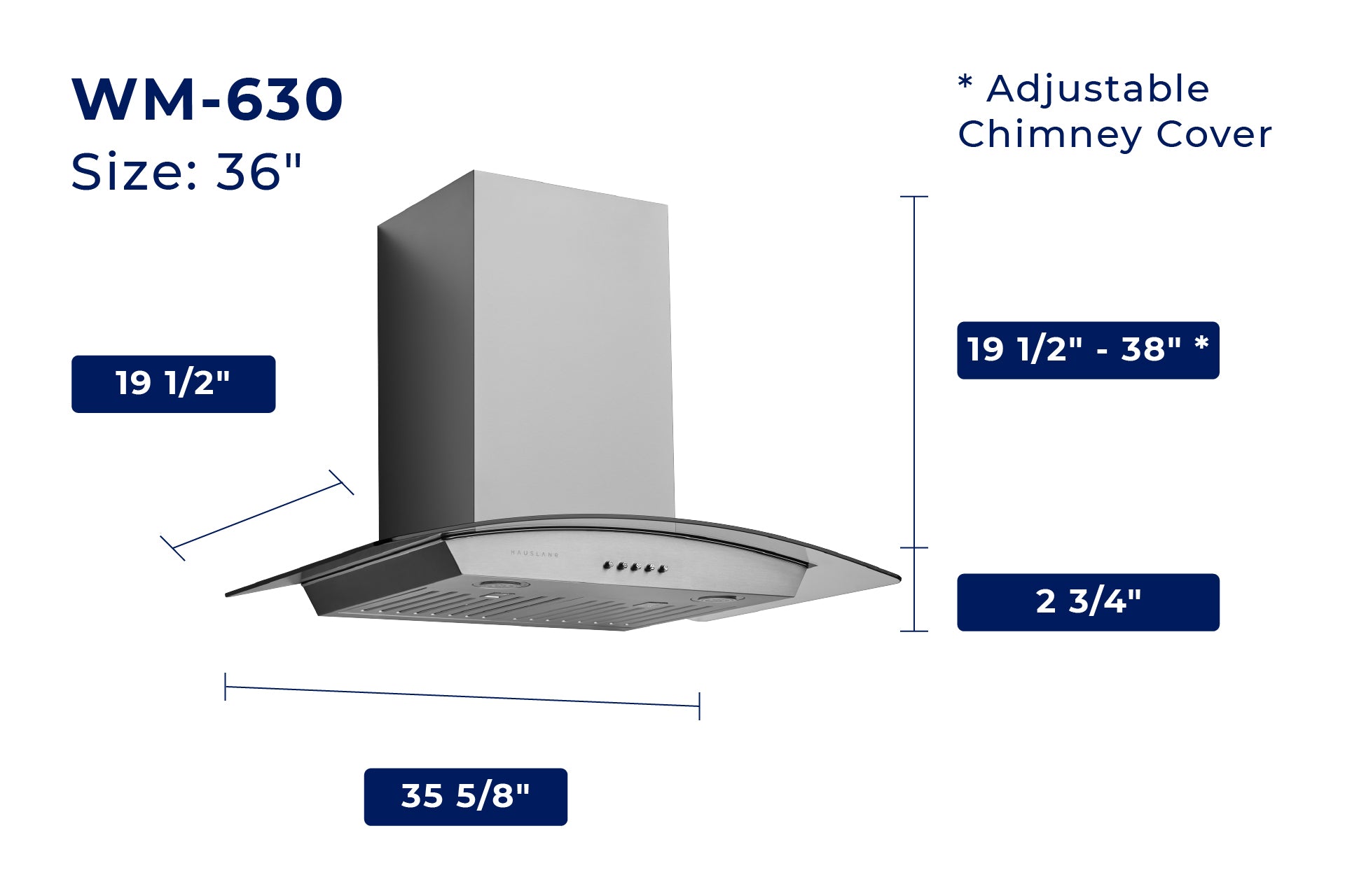 Hauslane Wall Mount Range Hood with Tempered Glass in Stainless Steel (WM-630SS)