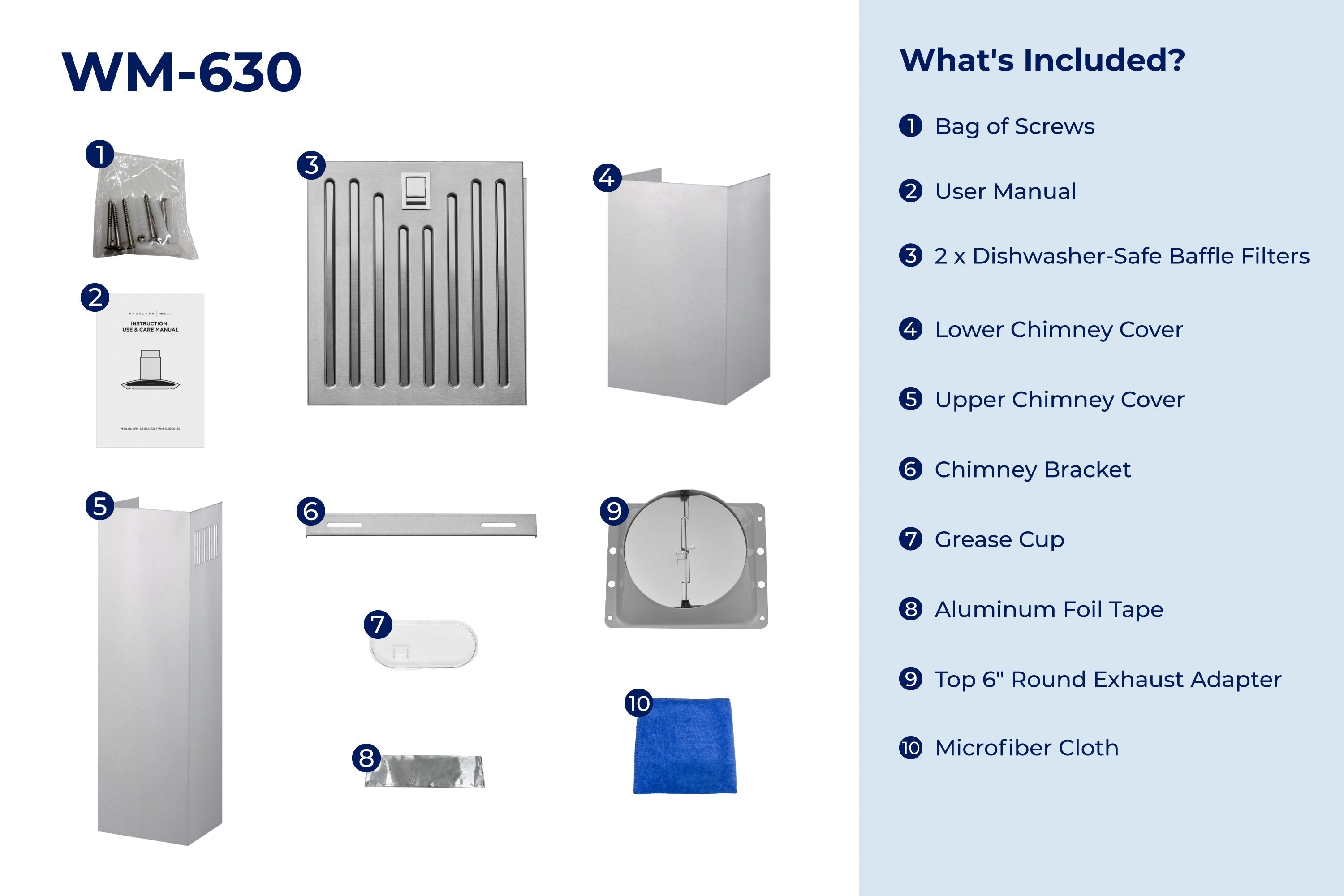 Hauslane Wall Mount Range Hood with Tempered Glass in Stainless Steel (WM-630SS)
