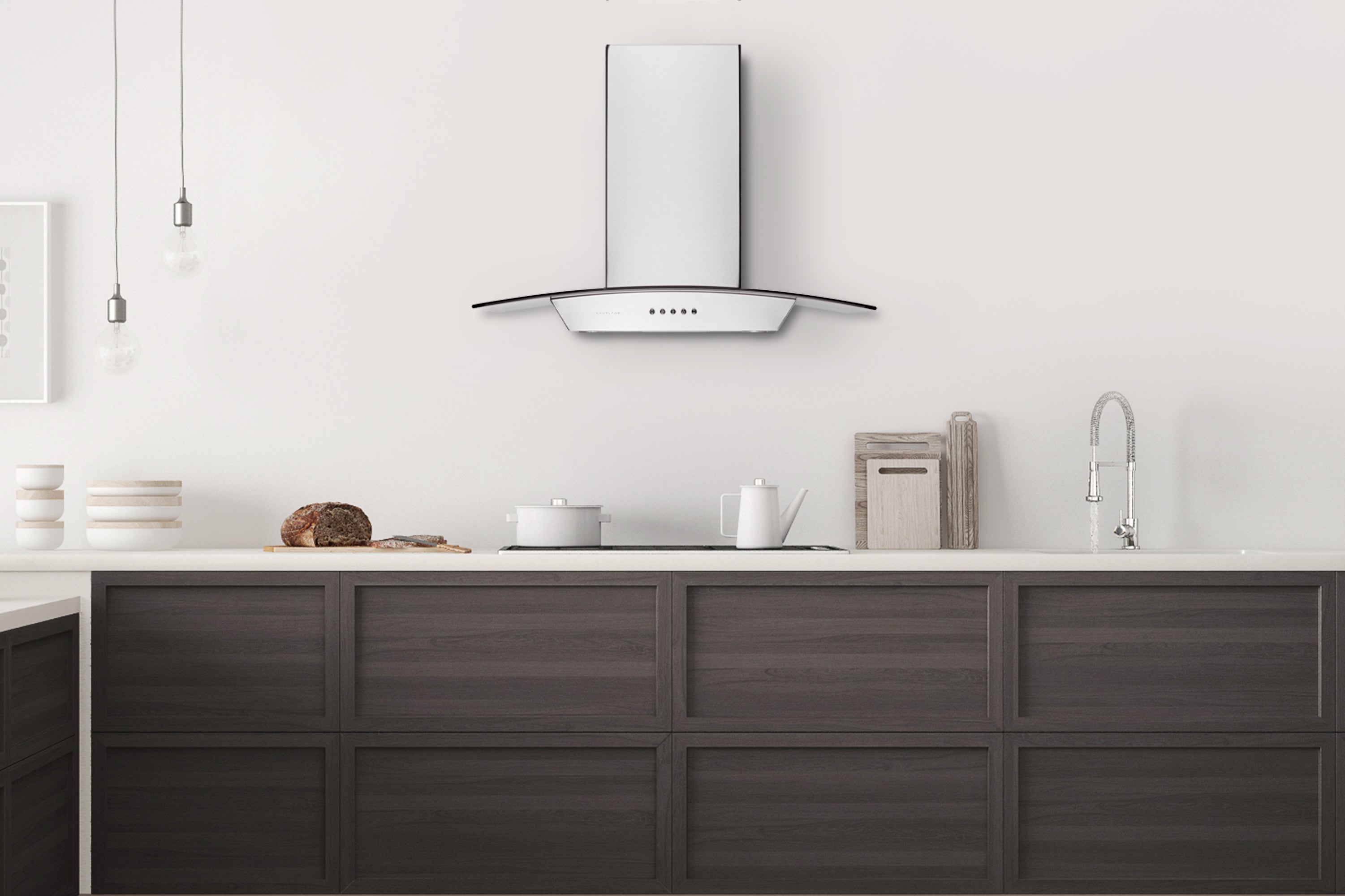 Hauslane Wall Mount Range Hood with Tempered Glass in Stainless Steel (WM-630SS)
