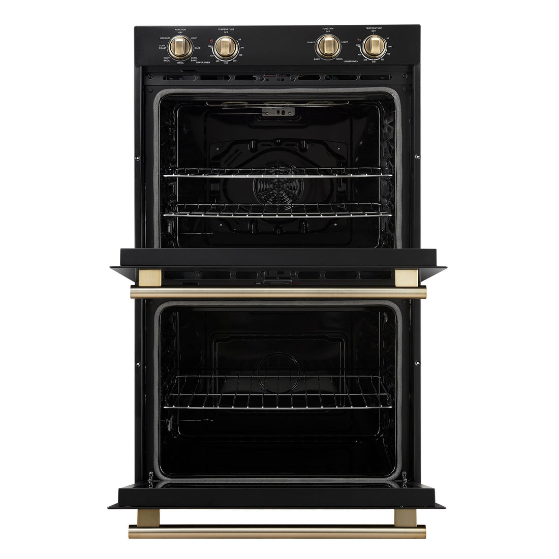 Forno Espresso Vomero 30-Inch Electric Double Wall Oven, 10.0 cu. ft., Black with Antique Brass Accents (Model FBOEL1324-30BLK)
