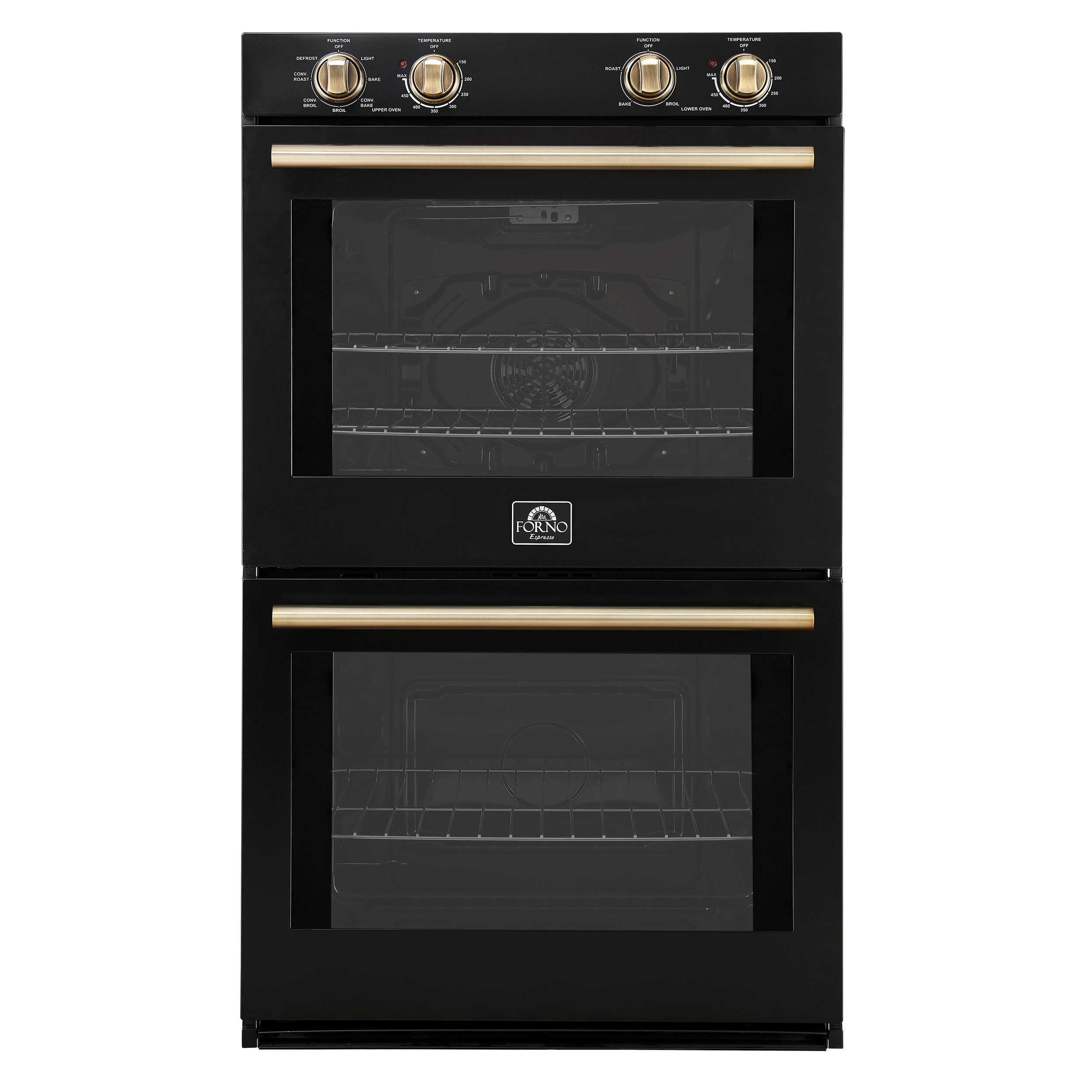 Forno Espresso Vomero 30-Inch Electric Double Wall Oven, 10.0 cu. ft., Black with Antique Brass Accents (Model FBOEL1324-30BLK)