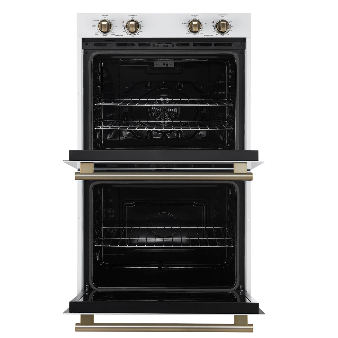 FORNO Espresso Vomero 30-Inch Electric Double Wall Oven, 10.0 cu. ft., White with Antique Brass Accents (FBOEL1324-30WHT)