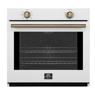 Forno Espresso Vomero 30-Inch Electric Single Wall Oven, 5.0 cu. ft., White with Antique Brass Accents (Model FBOEL1370-30WHT)