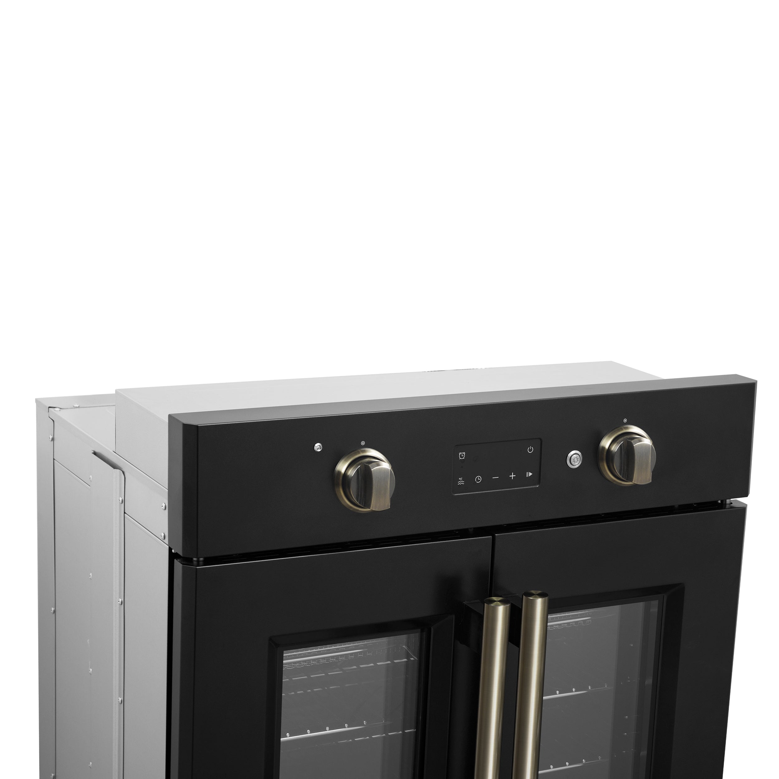 FORNO Asti 30-Inch French Door Electric Wall Oven, 3.58 Cu. Ft., Air Fry, Self-Clean, Sous Vide, Black with Antique Brass Accents (FBOEL1333-30BLK)