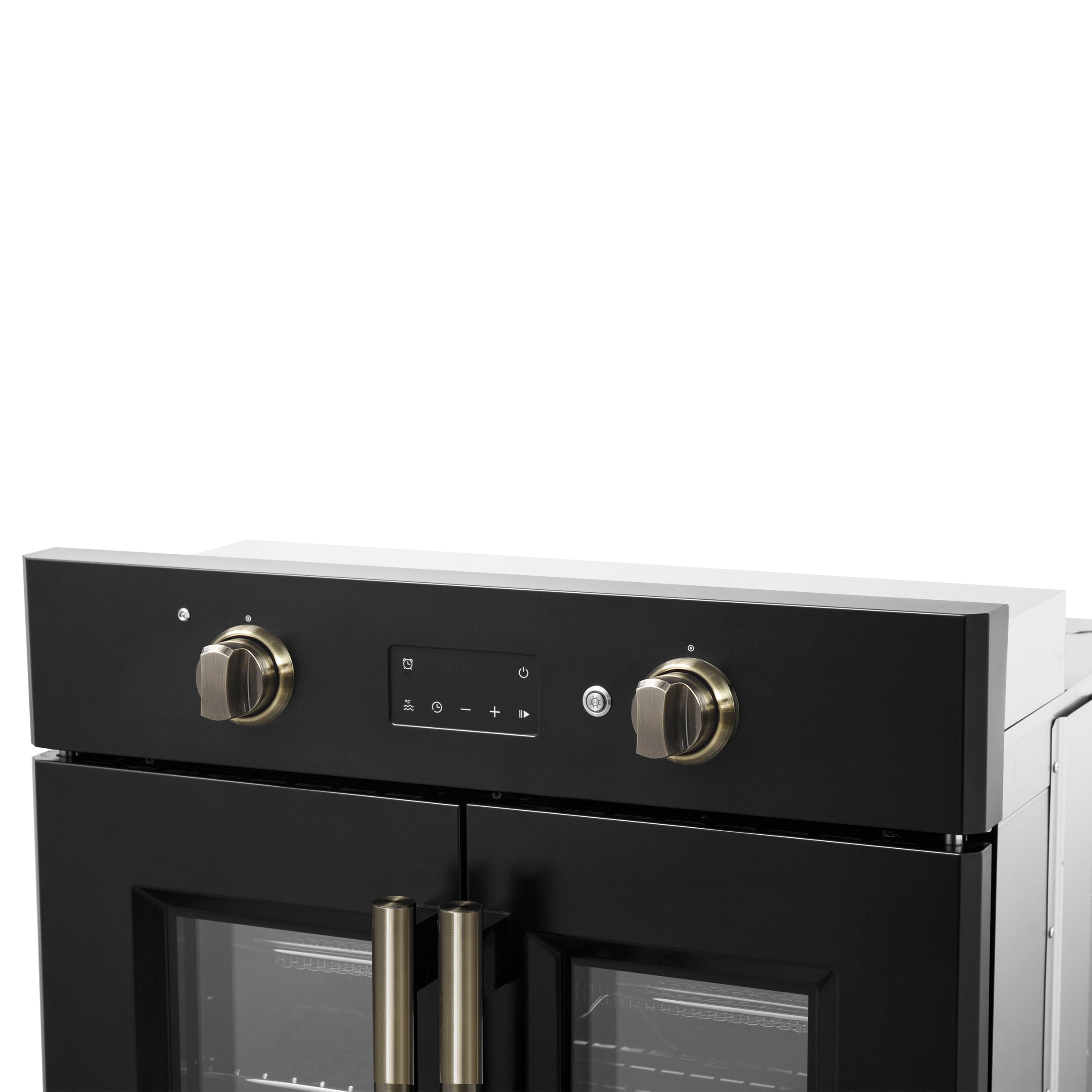 FORNO Asti 30-Inch French Door Electric Wall Oven, 3.58 Cu. Ft., Air Fry, Self-Clean, Sous Vide, Black with Antique Brass Accents (FBOEL1333-30BLK)
