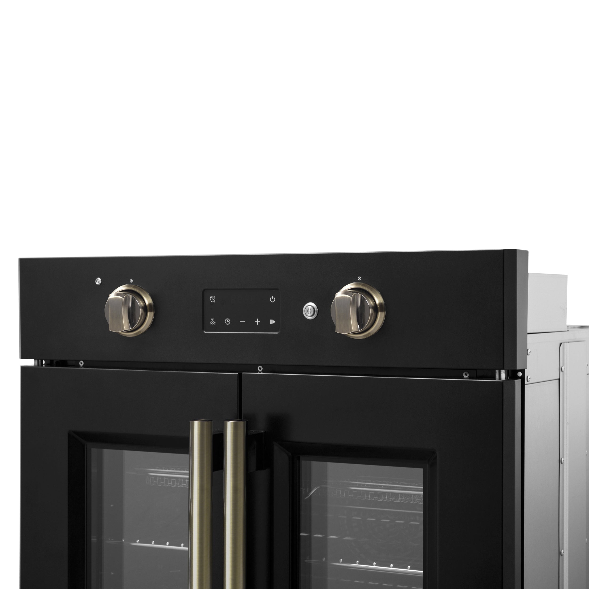 FORNO Asti 30-Inch French Door Electric Wall Oven, 3.58 Cu. Ft., Air Fry, Self-Clean, Sous Vide, Black with Antique Brass Accents (FBOEL1333-30BLK)
