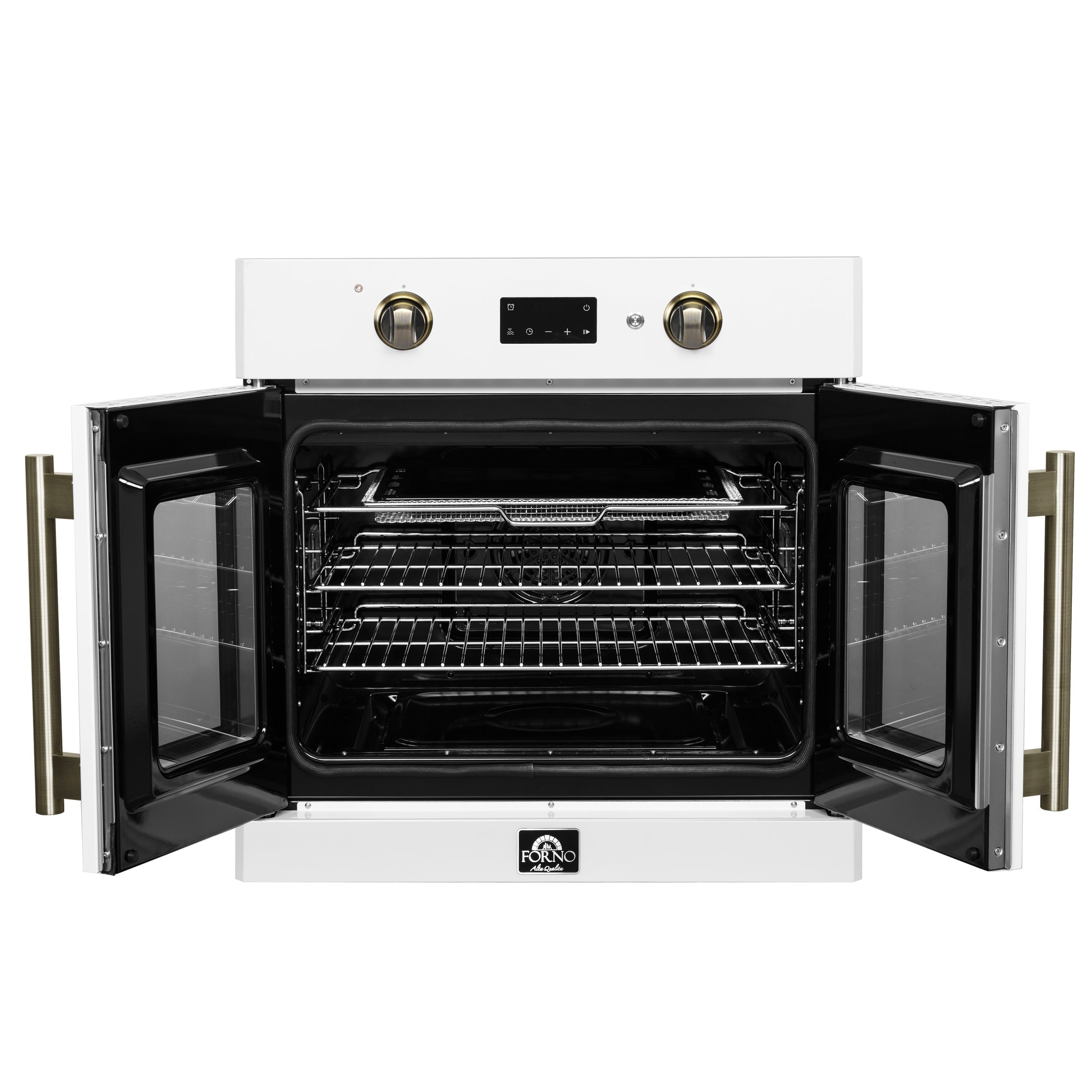 FORNO Asti 30-Inch Electric Wall Oven, 3.58 cu ft, French Door, Air Fry, Sous Vide, Self-Clean, White with Antique Brass Accents (FBOEL1333-30WHT)