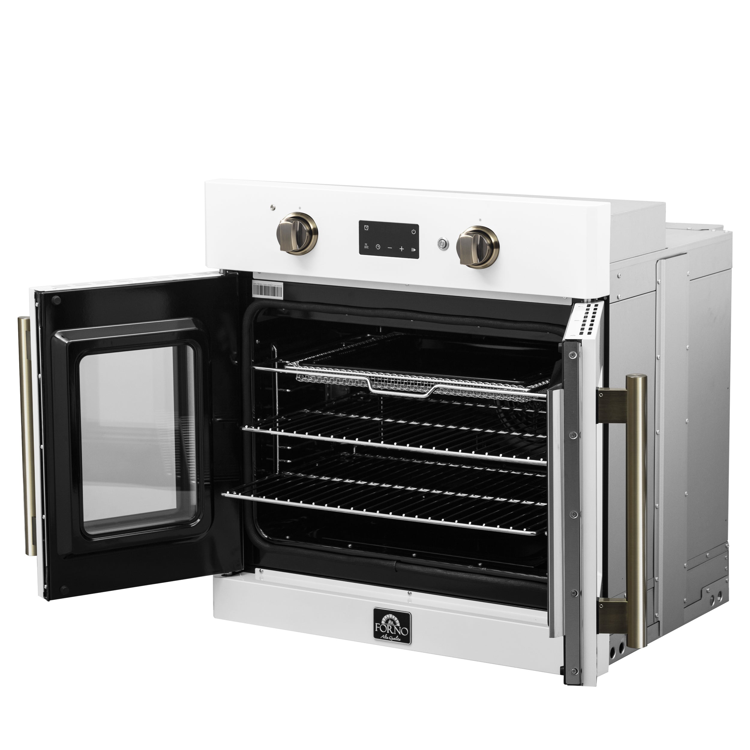 FORNO Asti 30-Inch Electric Wall Oven, 3.58 cu ft, French Door, Air Fry, Sous Vide, Self-Clean, White with Antique Brass Accents (FBOEL1333-30WHT)