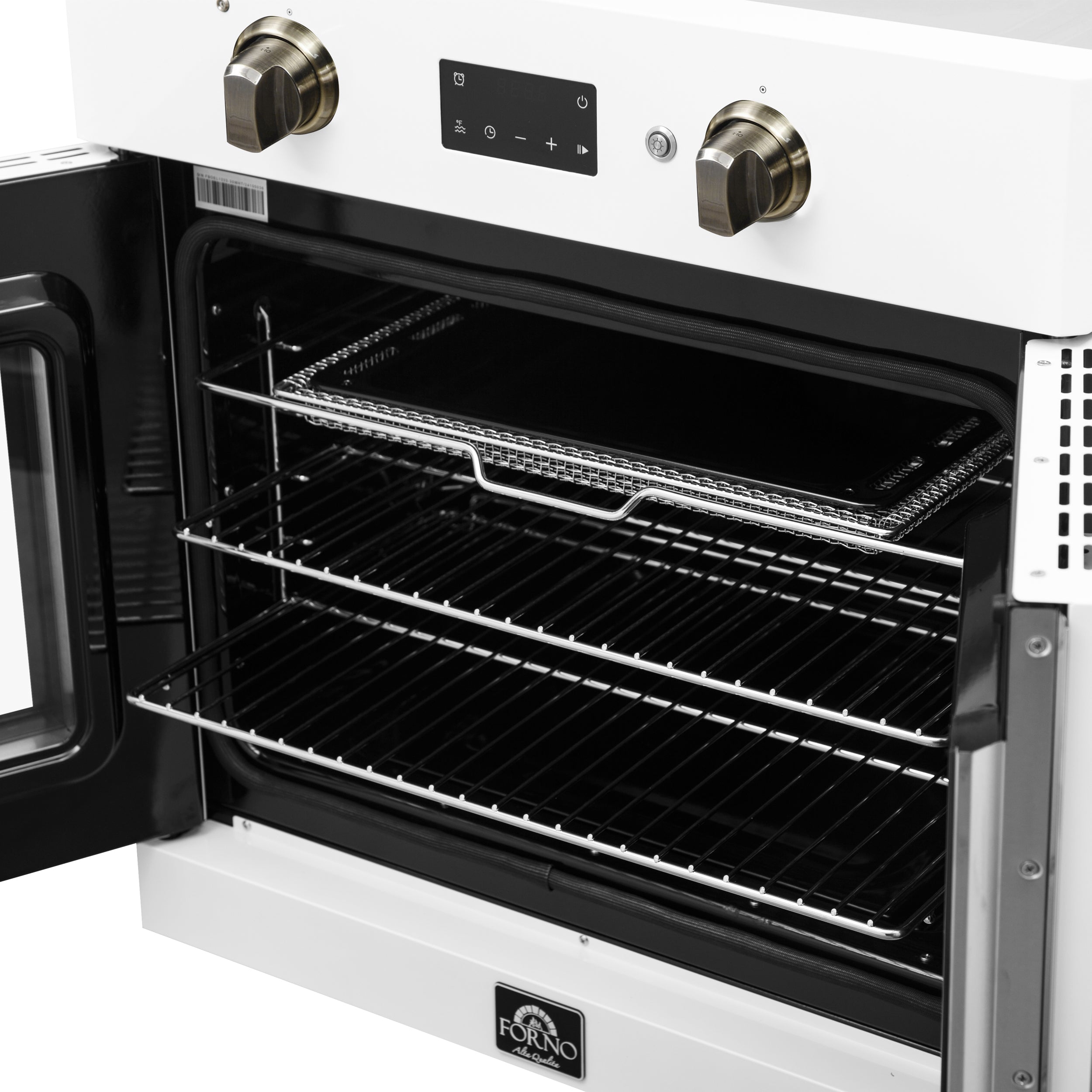 FORNO Asti 30-Inch Electric Wall Oven, 3.58 cu ft, French Door, Air Fry, Sous Vide, Self-Clean, White with Antique Brass Accents (FBOEL1333-30WHT)