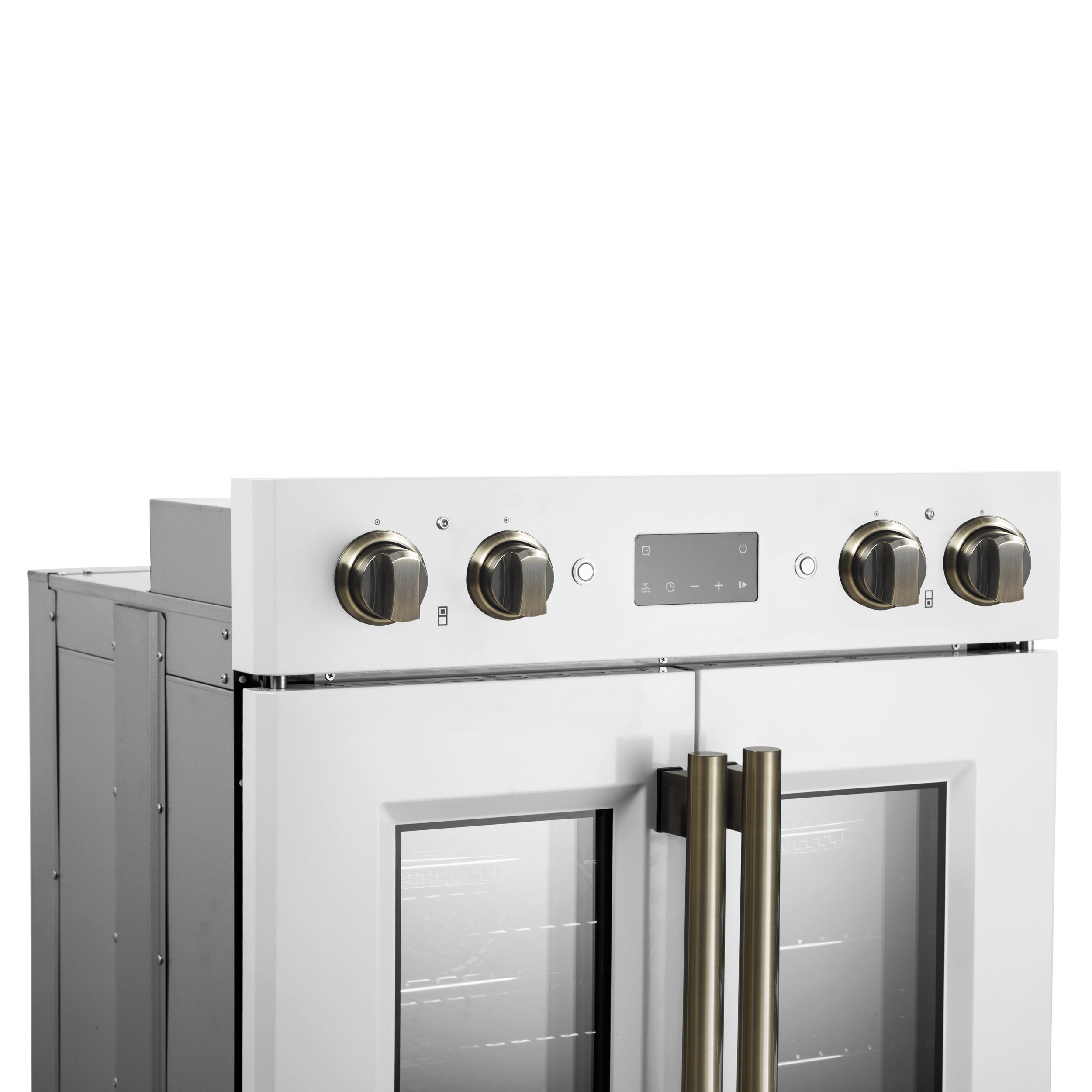 FORNO Asti 30-Inch French Door Double Electric Wall Oven, 7.36 cu. ft., Air Fry, Self-Clean, Sous Vide, White with Antique Brass Accents (FBOEL1340-30WHT)