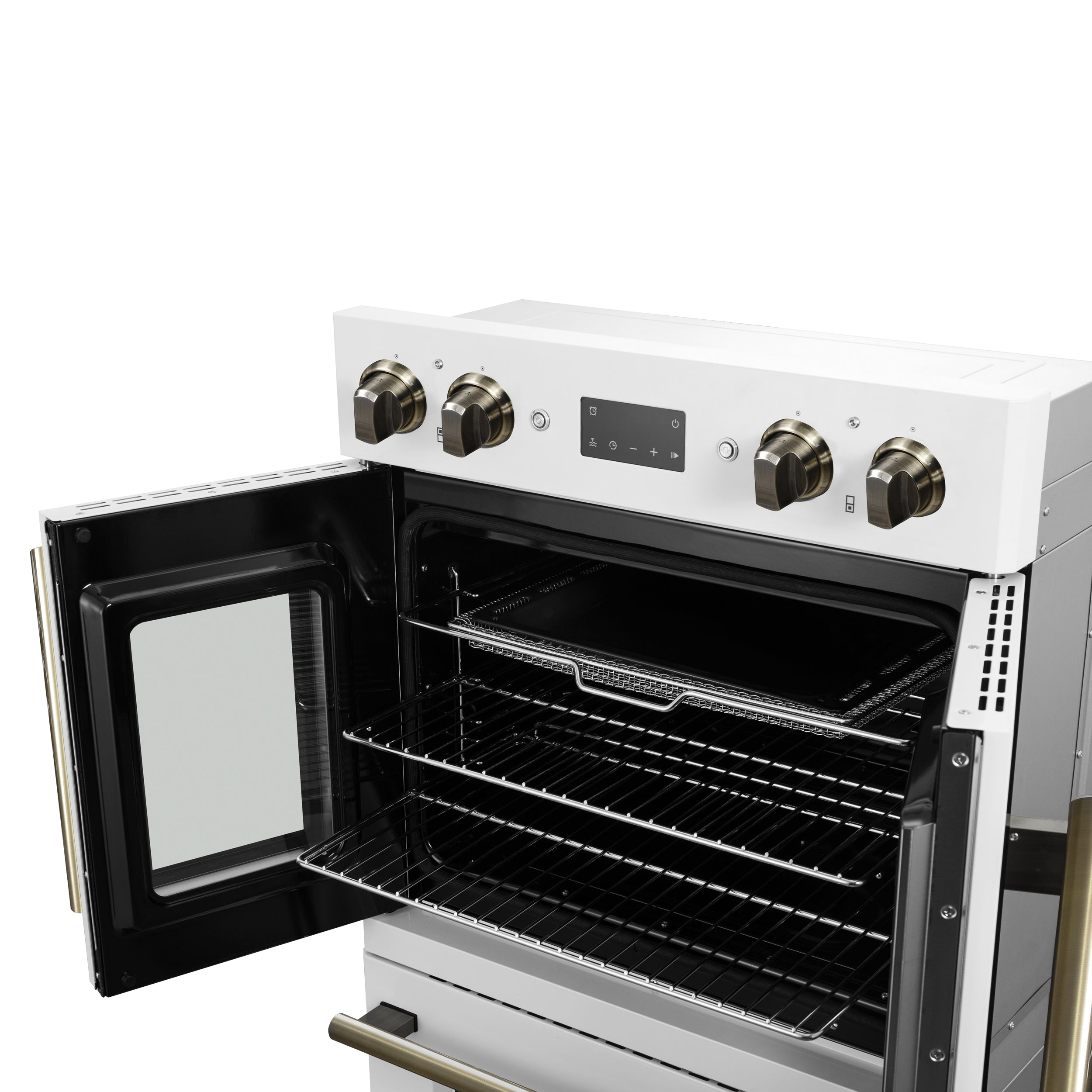 FORNO Asti 30-Inch French Door Double Electric Wall Oven, 7.36 cu. ft., Air Fry, Self-Clean, Sous Vide, White with Antique Brass Accents (FBOEL1340-30WHT)