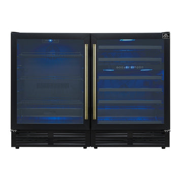 FORNO Gemello 48-Inch Side-by-Side Wine & Beverage Cooler, Black, Antique Brass Handles (Model FWCDR6699-48BLK)
