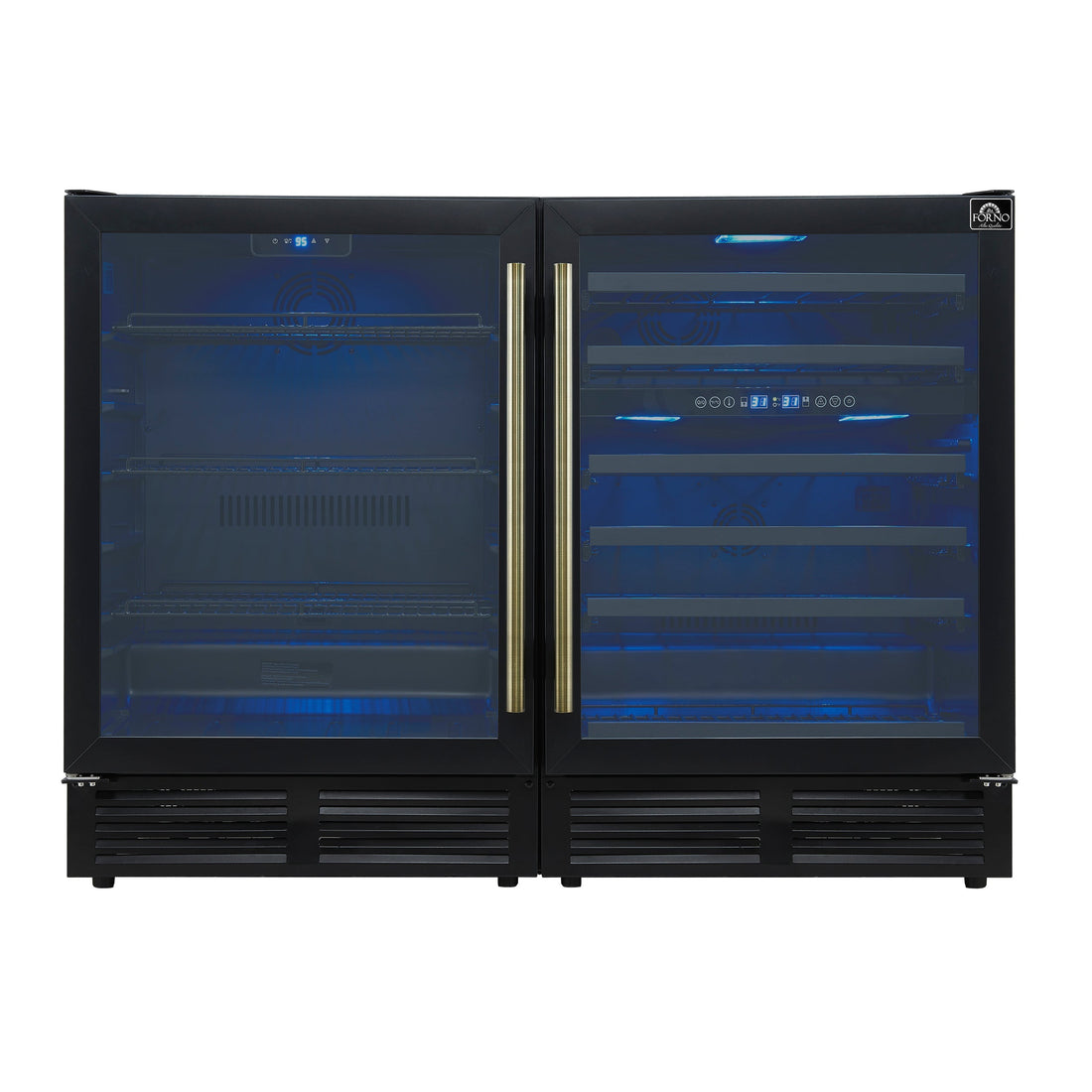 FORNO Gemello 48-Inch Side-by-Side Wine & Beverage Cooler, Black, Antique Brass Handles (Model FWCDR6699-48BLK)