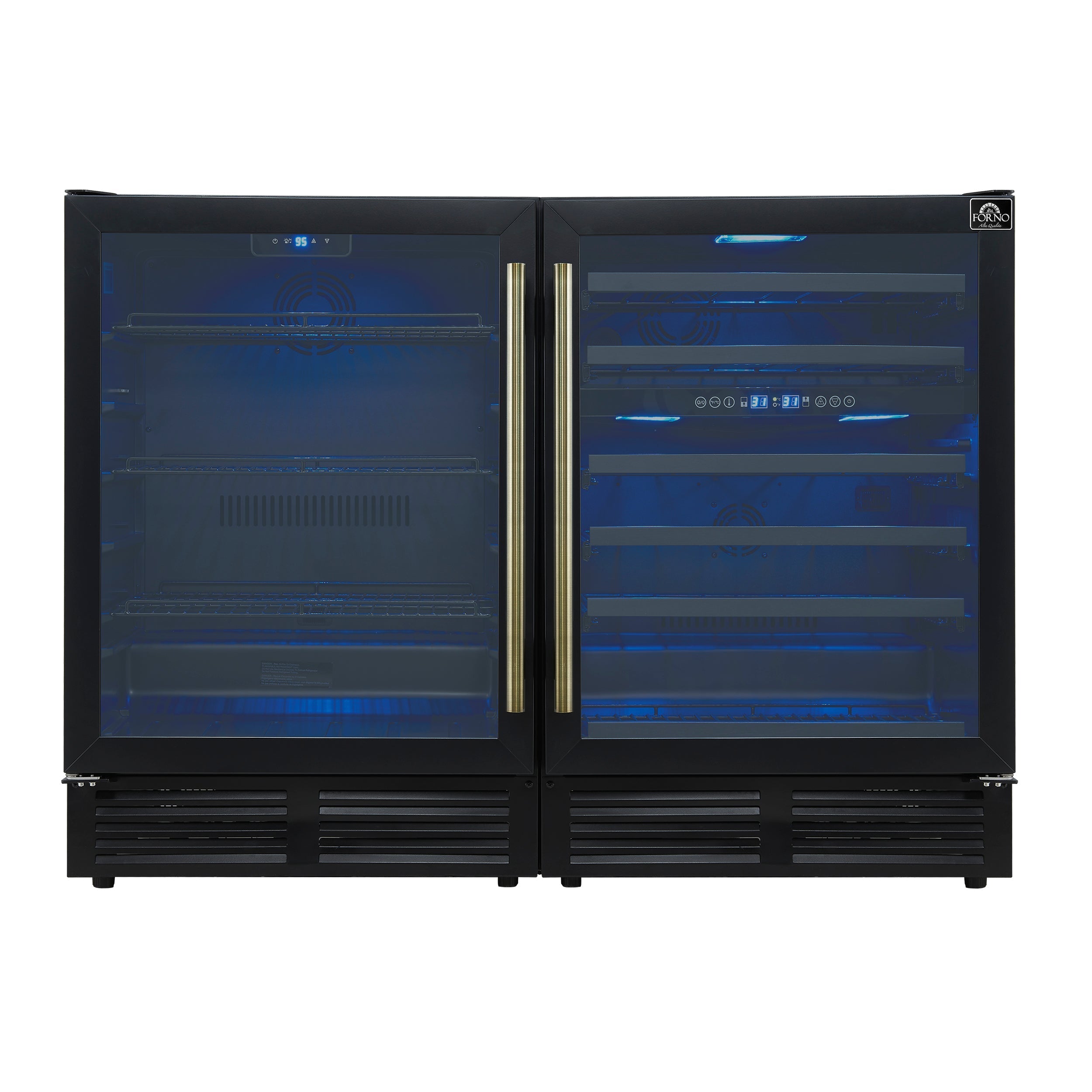 FORNO Gemello 48-Inch Side-by-Side Wine & Beverage Cooler, Black, Antique Brass Handles (Model FWCDR6699-48BLK)