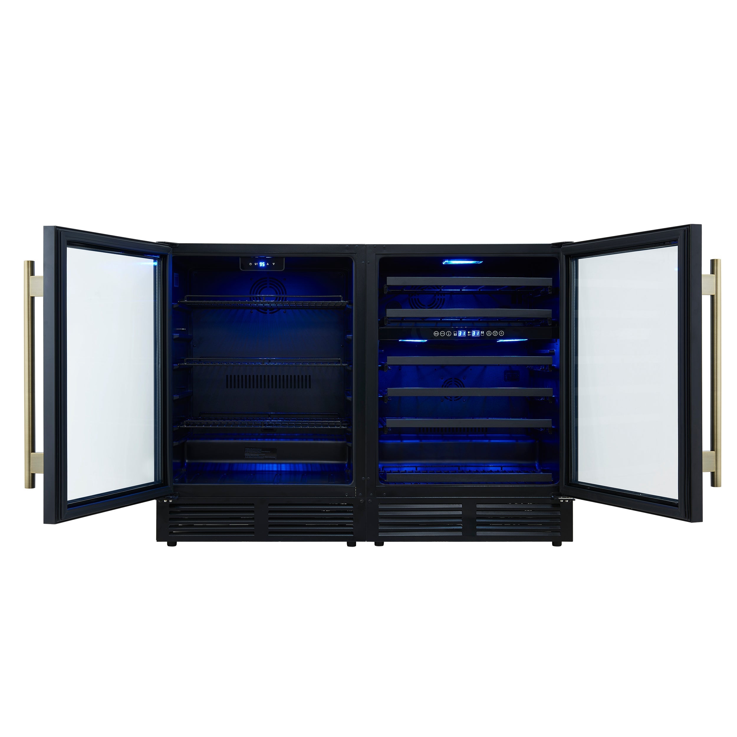 FORNO Gemello 48-Inch Side-by-Side Wine & Beverage Cooler, Black, Antique Brass Handles (Model FWCDR6699-48BLK)