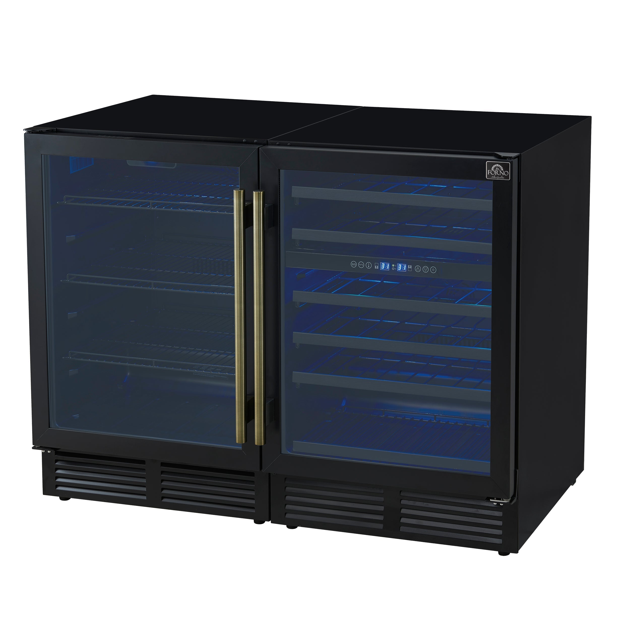 FORNO Gemello 48-Inch Side-by-Side Wine & Beverage Cooler, Black, Antique Brass Handles (Model FWCDR6699-48BLK)