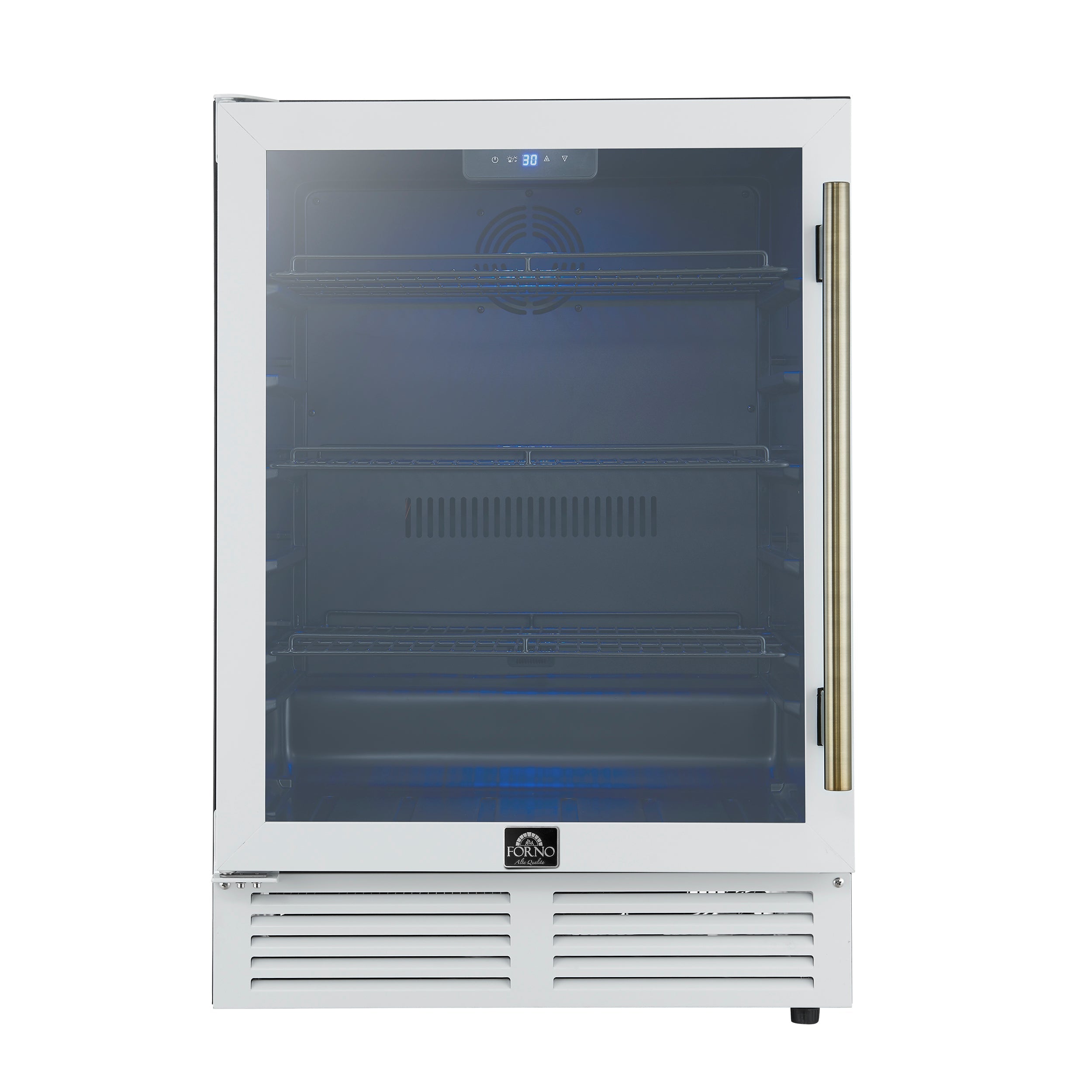Forno Frescolino 24-Inch Beverage Cooler, 188-Can Capacity, Triple-Glass Door, LED Lighting, White with Antique Brass Accents (Model FWCDR6665-24WHT)