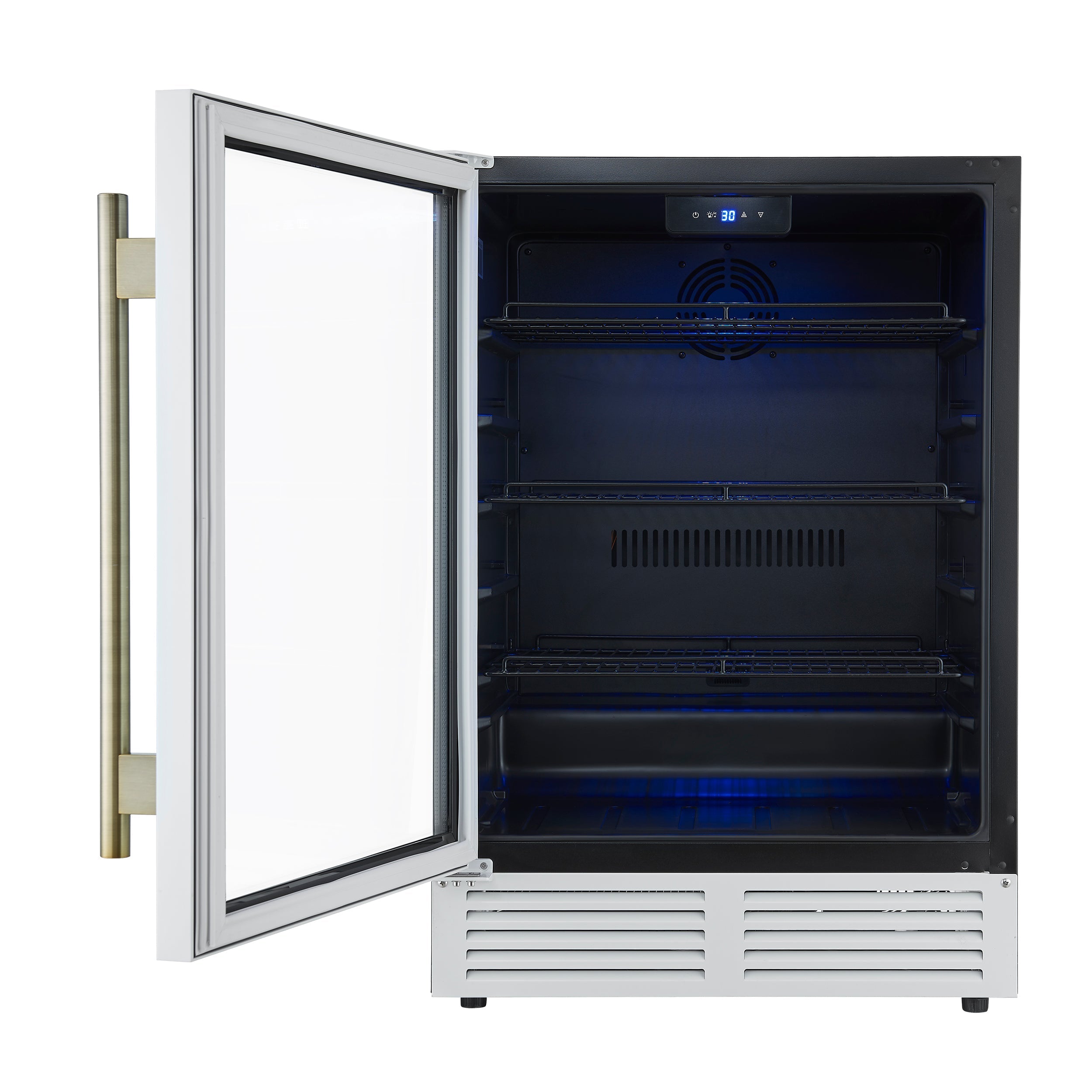 Forno Frescolino 24-Inch Beverage Cooler, 188-Can Capacity, Triple-Glass Door, LED Lighting, White with Antique Brass Accents (Model FWCDR6665-24WHT)